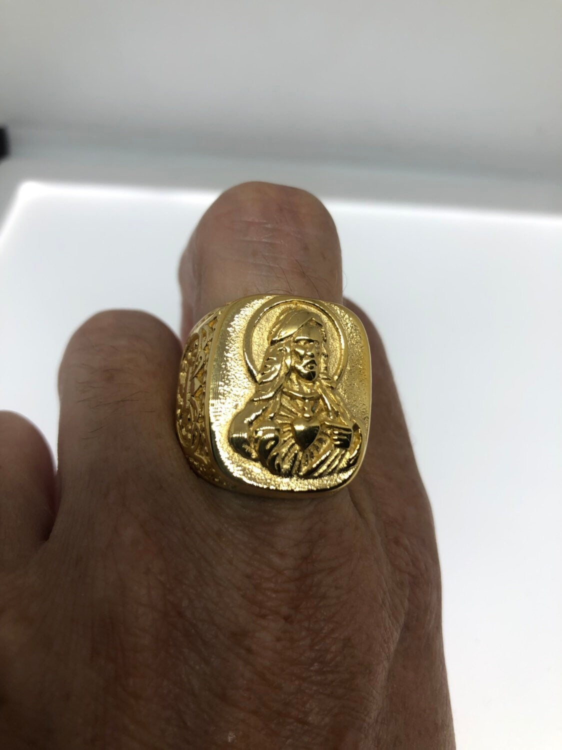 Vintage Mens Golden Jesus Ring