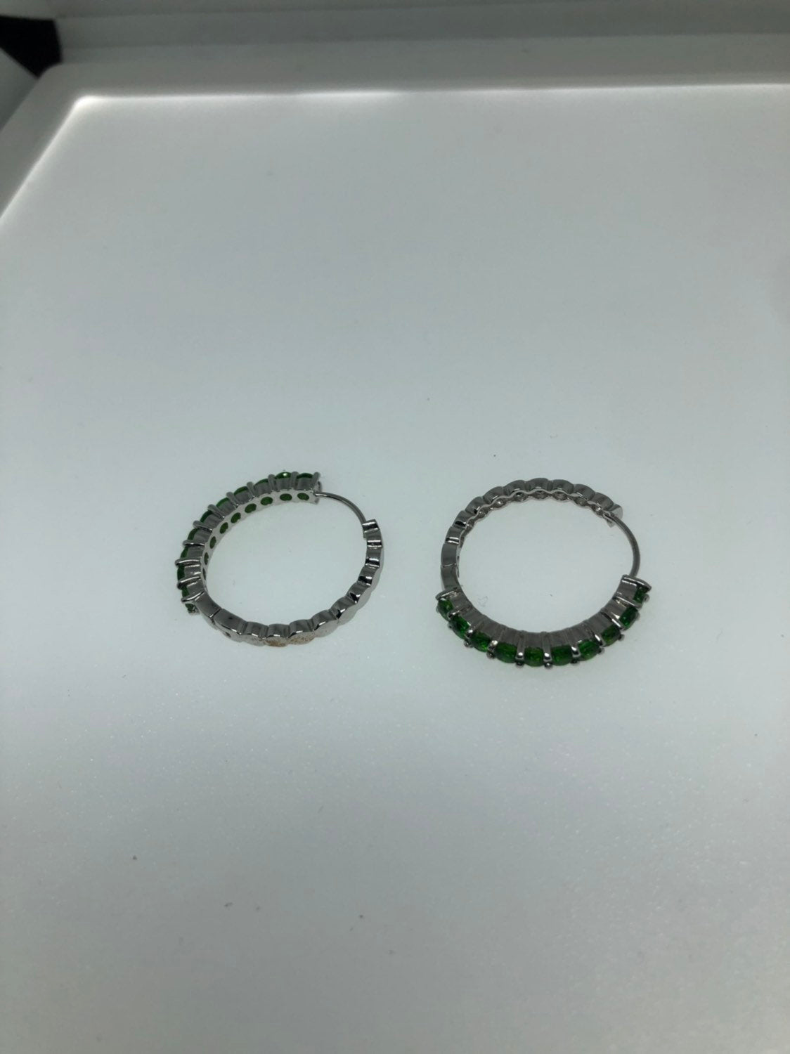 Vintage Handmade 925 Sterling Silver Chrome Diopside Hoop Earrings