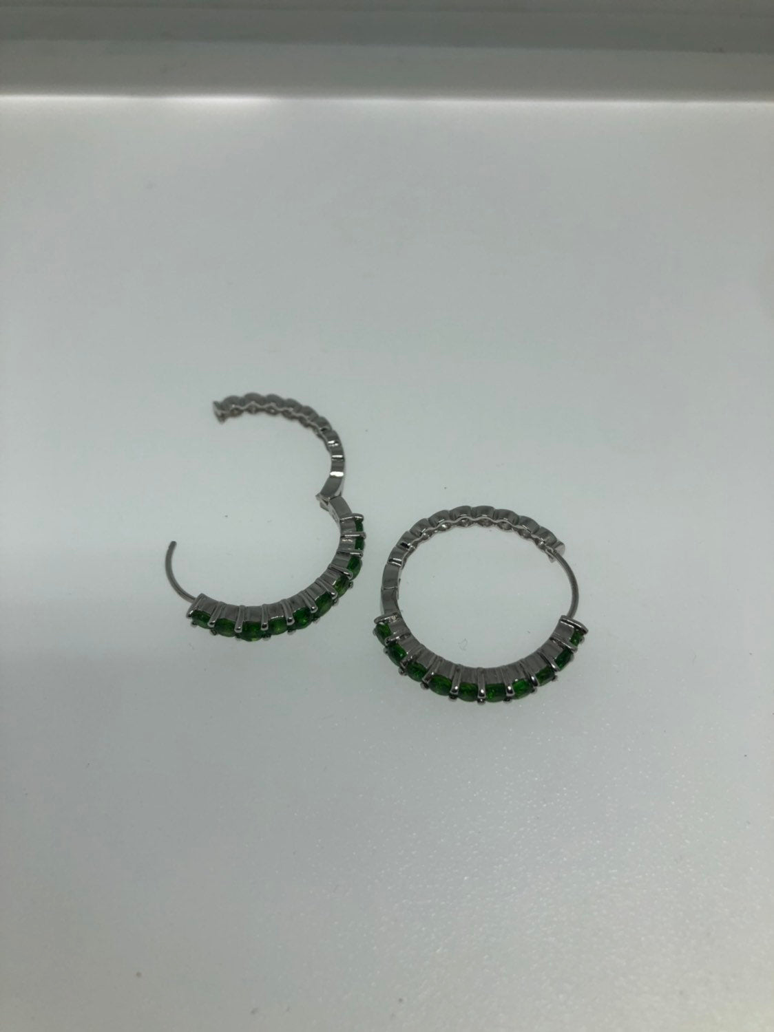 Vintage Handmade 925 Sterling Silver Chrome Diopside Hoop Earrings