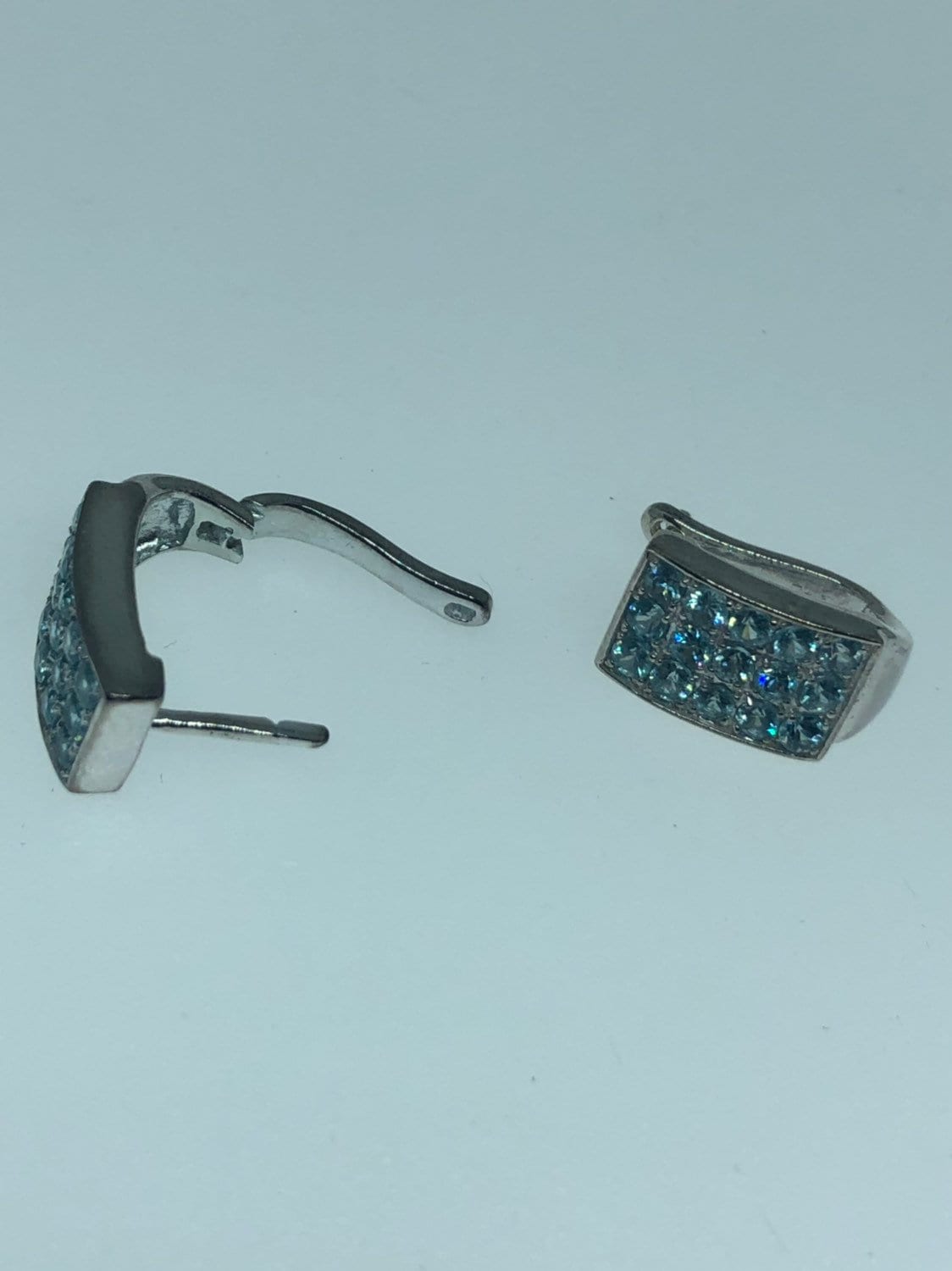 Vintage Mixed Genuine Blue Topaz Gemstone Filigree 925 Sterling Silver Earrings
