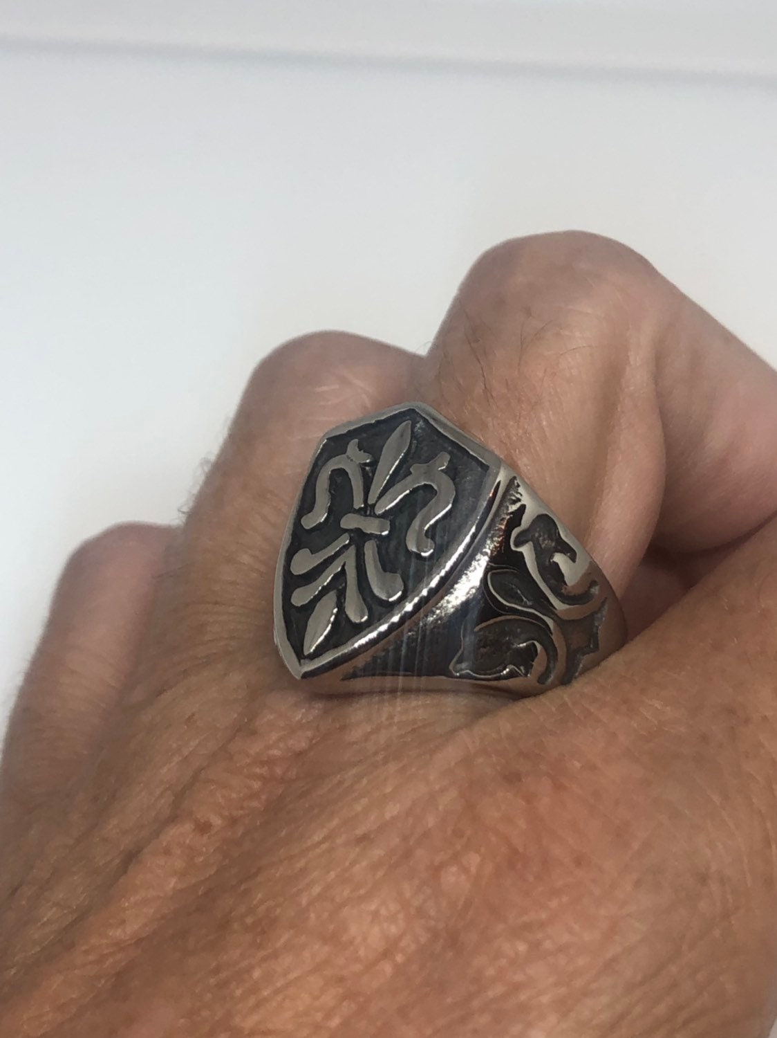 Vintage Gothic Silver Stainless Steel Fleur De Lis Mens Ring