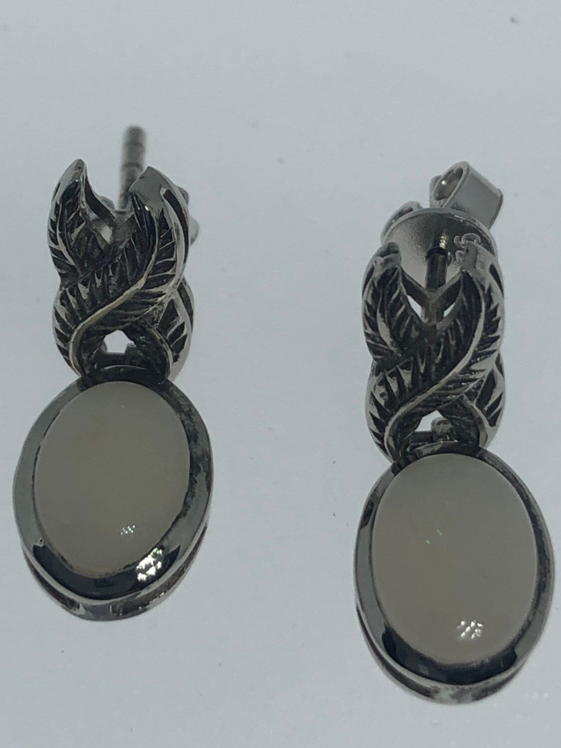 Vintage White Opal Earrings 925 Sterling Silver Dangle