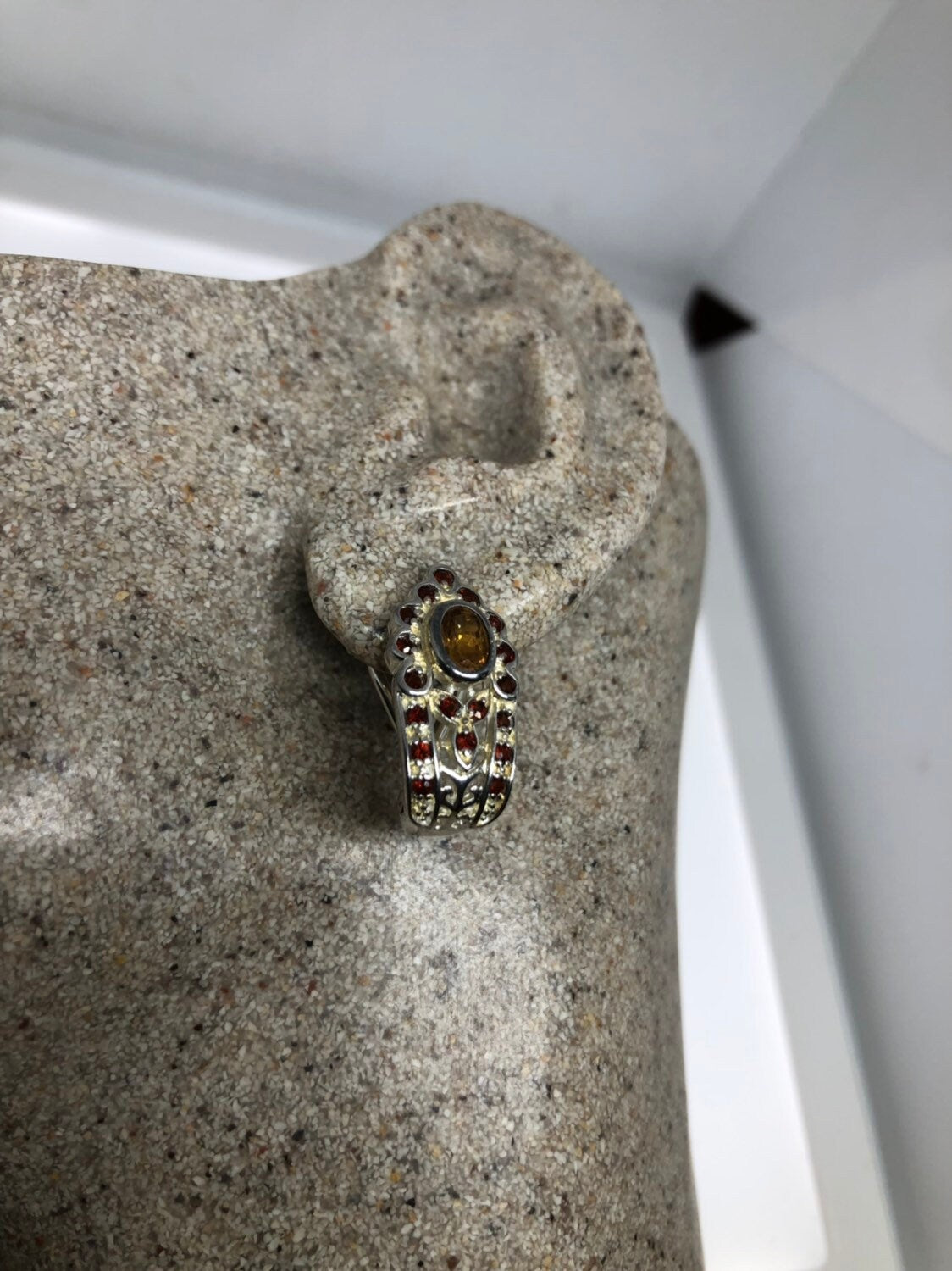 Vintage Genuine Citrine to Garnet Gemstone 925 Sterling Silver Star Stud Earrings