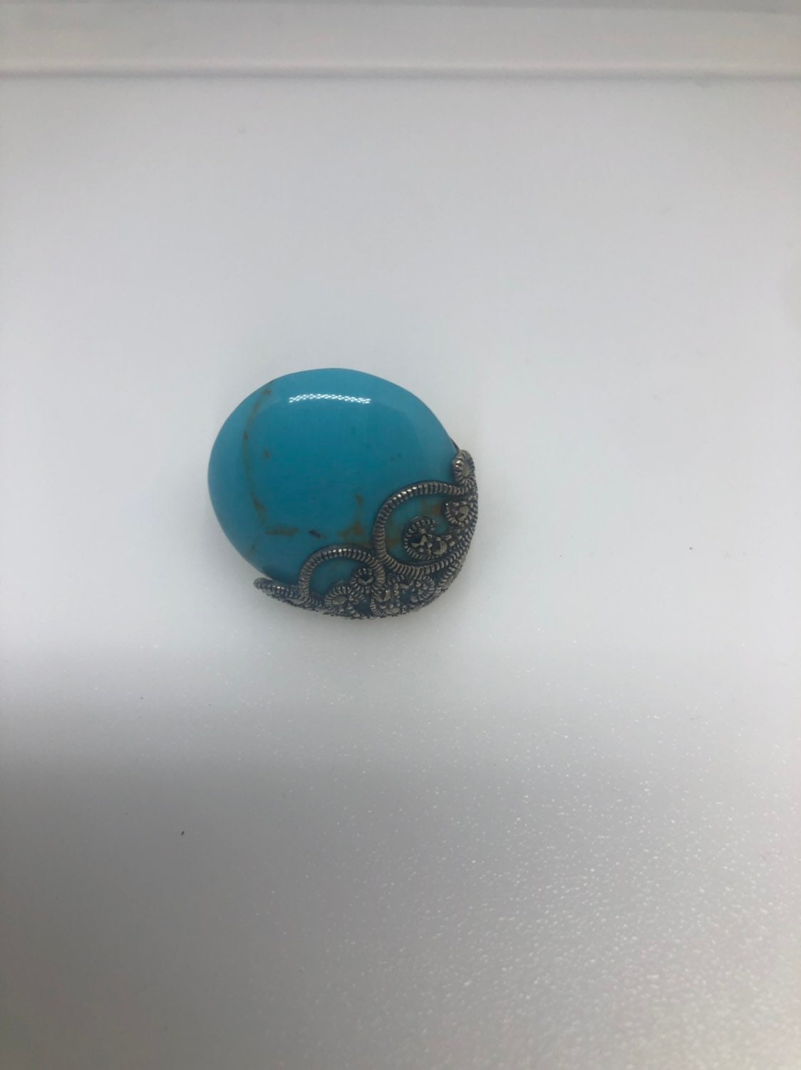 Vintage Turquoise Howlite Gemstone 925 Sterling Silver Marcasite Ring
