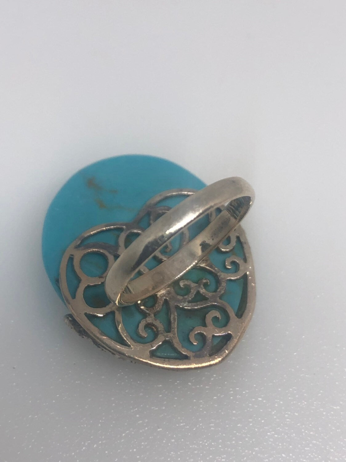 Vintage Turquoise Howlite Gemstone 925 Sterling Silver Marcasite Ring