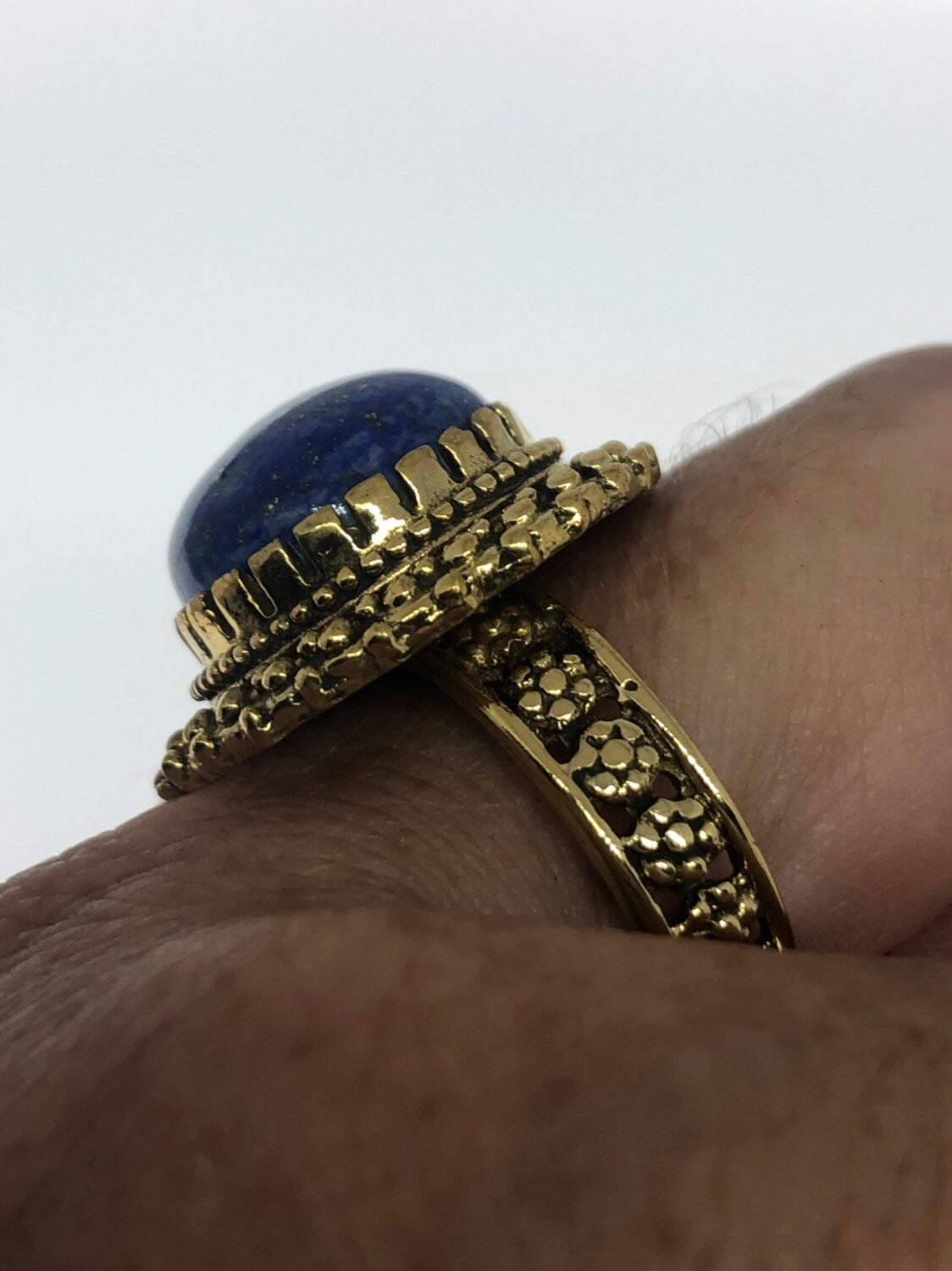 Vintage Large Lapis Lazuli Adjustable Bronze Ring