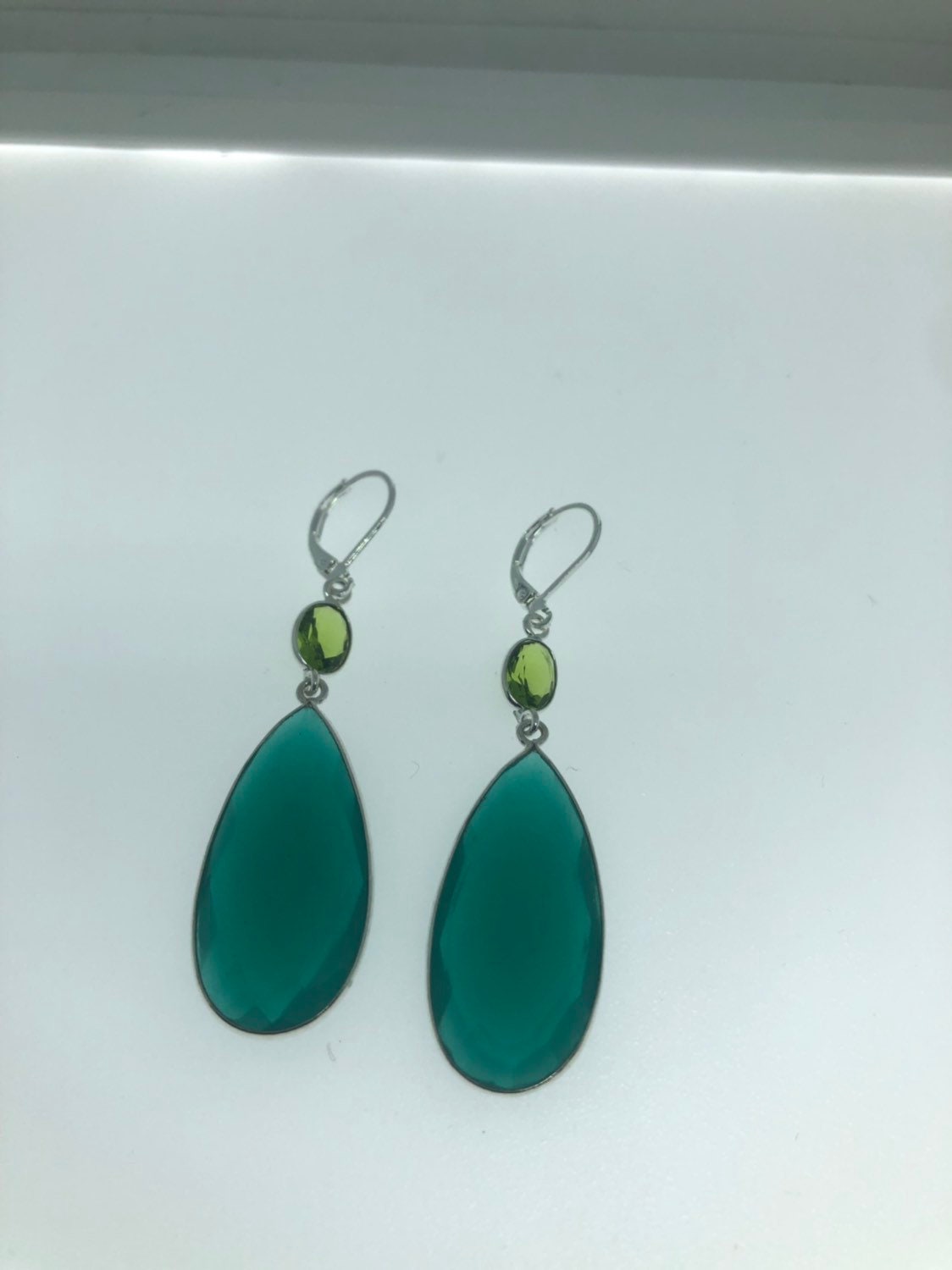 Antique Vintage Green Chrysoprase Silver Dangle Earrings