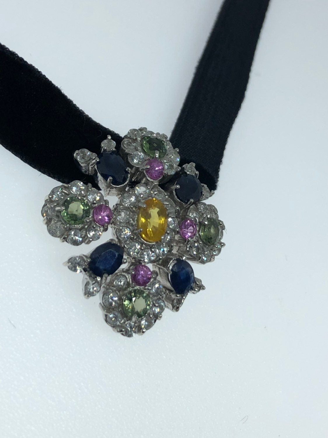 Vintage Handmade 925 Sterling Silver Genuine Garnet, Mixed Gemstone and Citrine Antique Pendant Necklace
