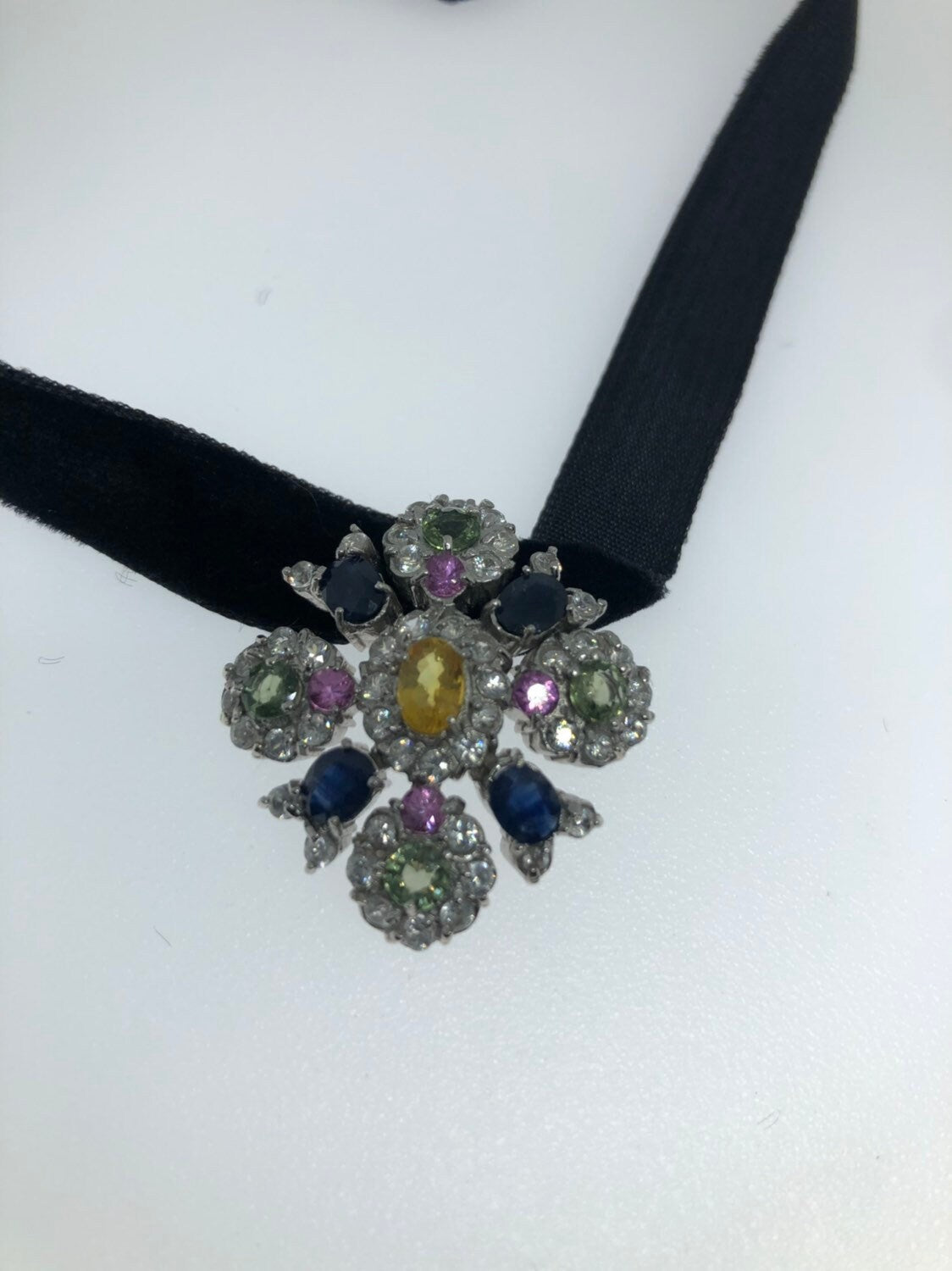 Vintage Handmade 925 Sterling Silver Genuine Garnet, Mixed Gemstone and Citrine Antique Pendant Necklace
