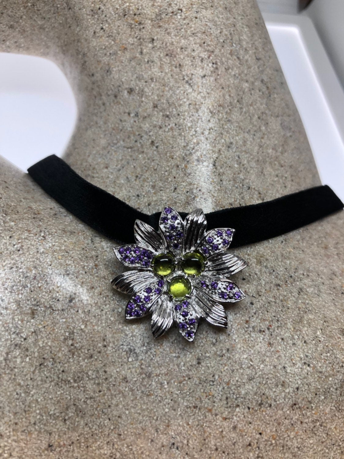 Vintage Green Peridot Choker Handmade 925 Sterling Silver Pendant