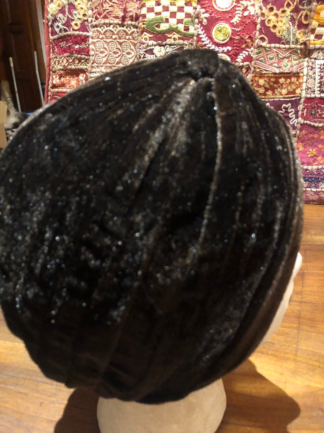 Vintage Brown Stretch Velvet Deco Turban Hat