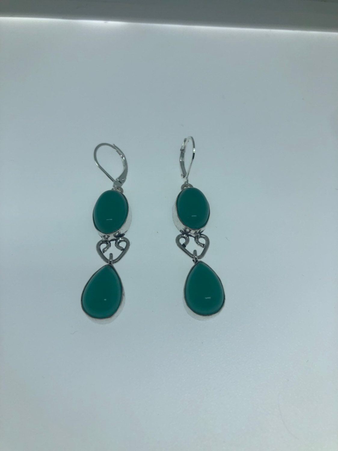 Antique Vintage Green Chrysoprase Silver Dangle Earrings