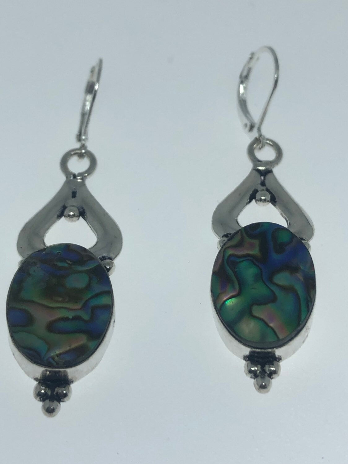 Vintage Handmade Silver Rainbow Abalone Earrings