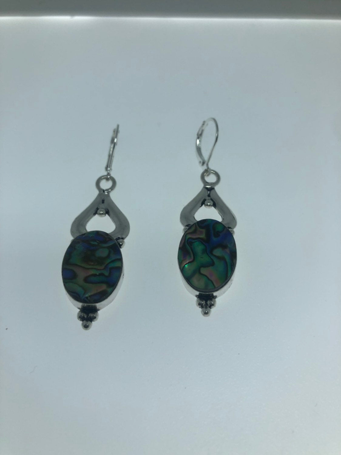 Vintage Handmade Silver Rainbow Abalone Earrings