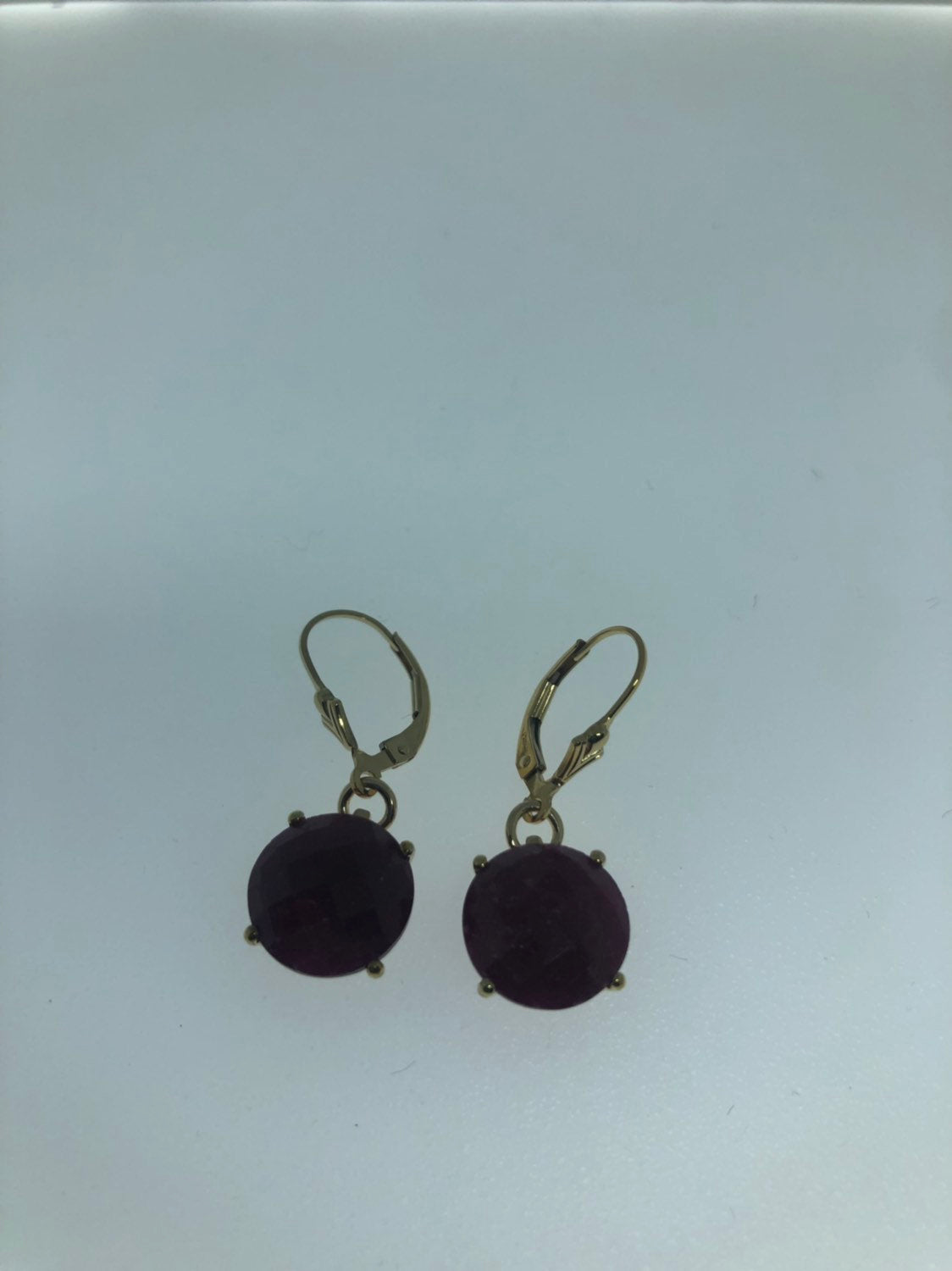 Vintage Handmade Gold Filled Deep Raw Ruby Earrings