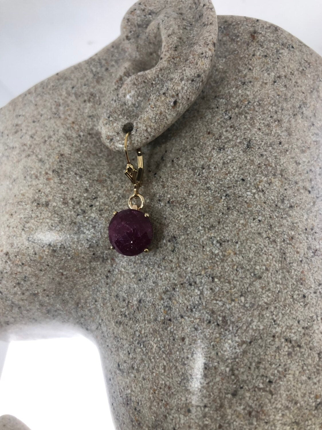 Vintage Handmade Gold Filled Deep Raw Ruby Earrings