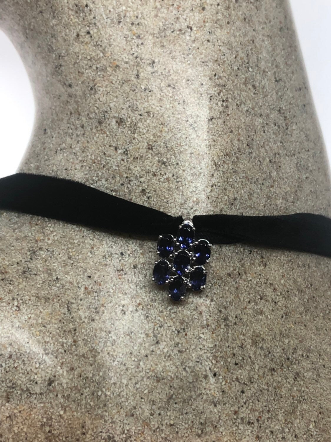 Vintage Blue Iolite Choker Antique 925 Sterling Silver Necklace