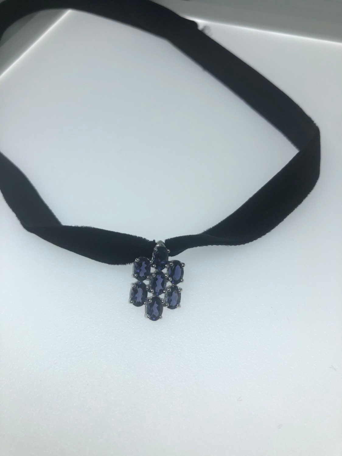 Vintage Blue Iolite Choker Antique 925 Sterling Silver Necklace