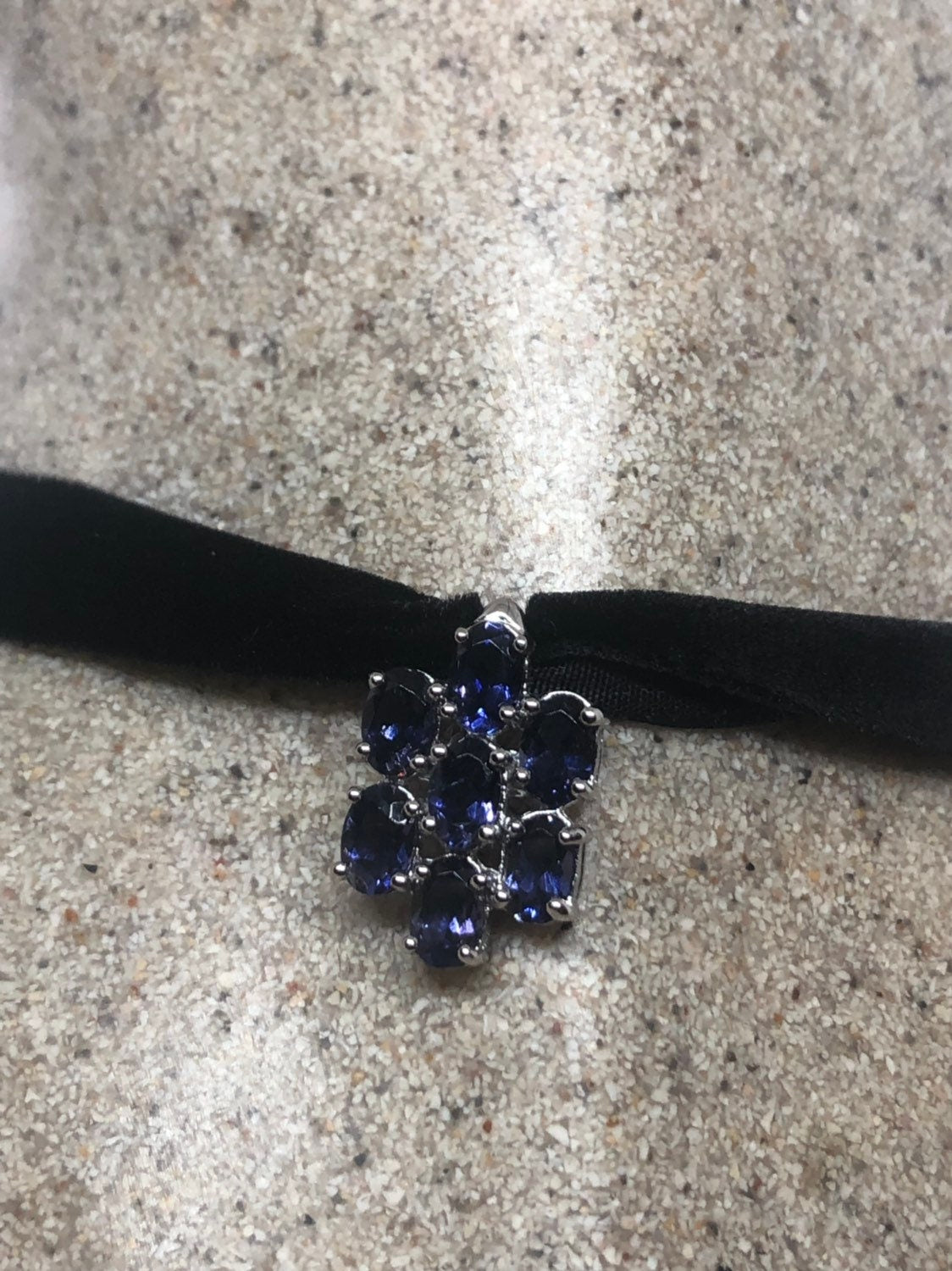 Vintage Blue Iolite Choker Antique 925 Sterling Silver Necklace