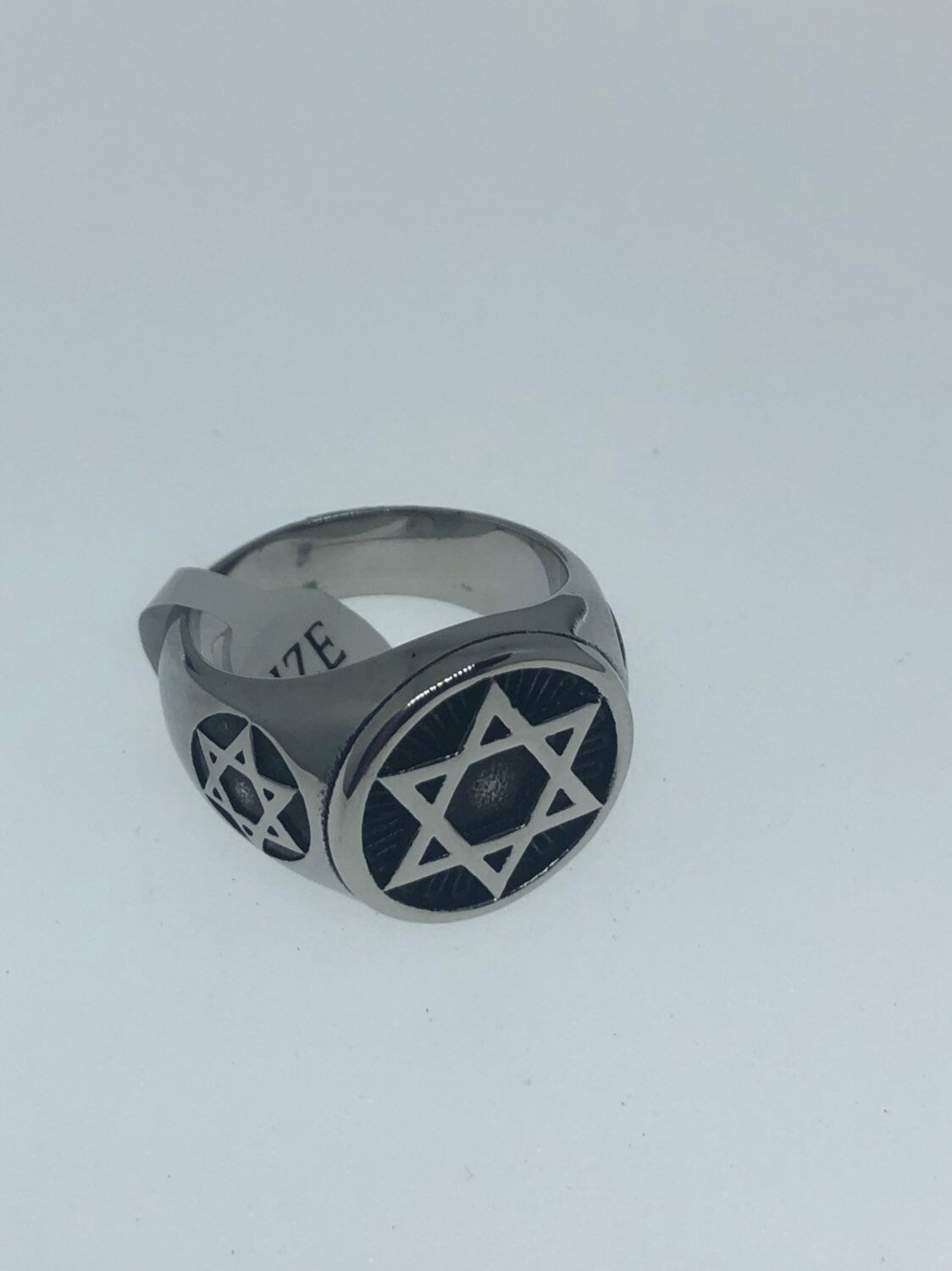 Vintage Stainless Steel Star of David Mens Ring