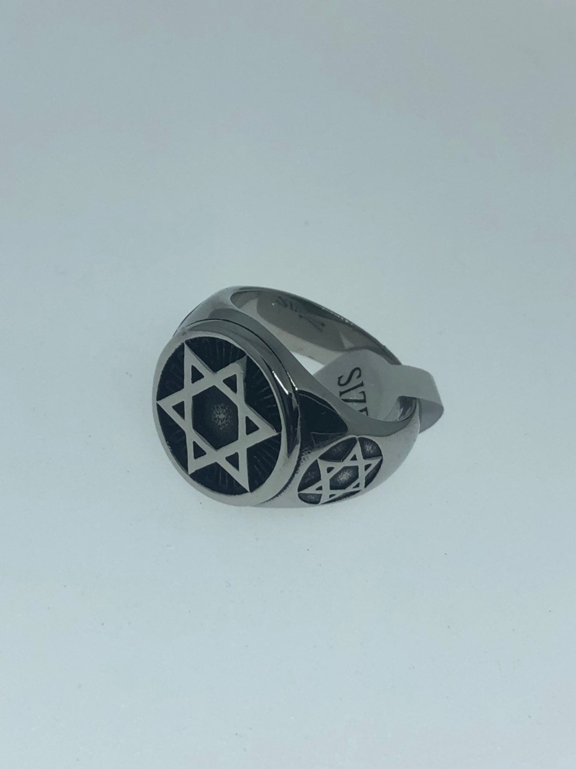 Vintage Stainless Steel Star of David Mens Ring