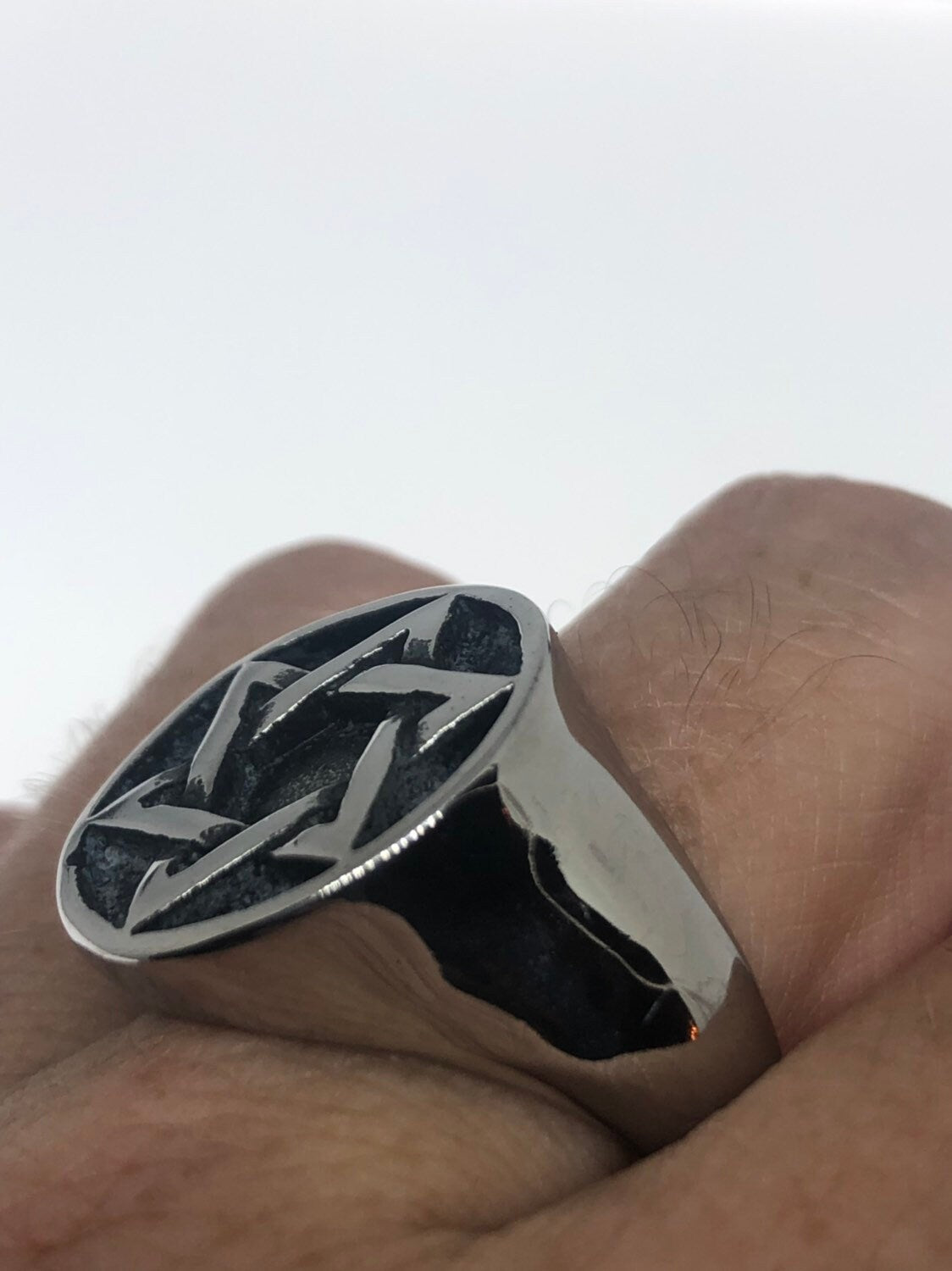 Vintage Stainless Steel Star of David Mens Ring