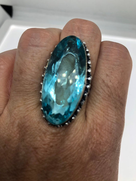 Vintage Aqua Vintage Art Glass Ring About 1.5 Inches Knuckle Ring