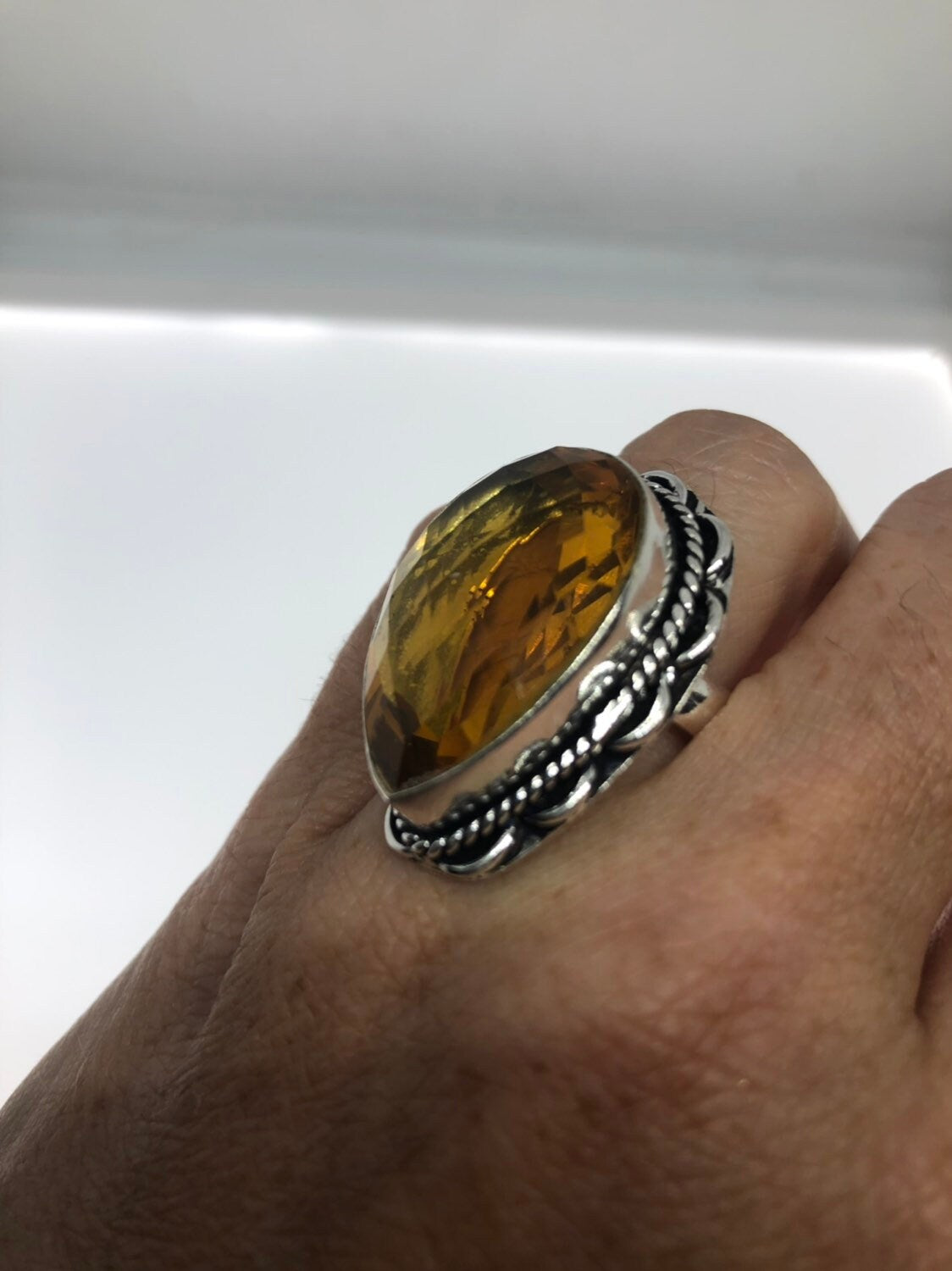 Vintage Golden Vintage Art Glass Ring About 1 Inches Knuckle Ring