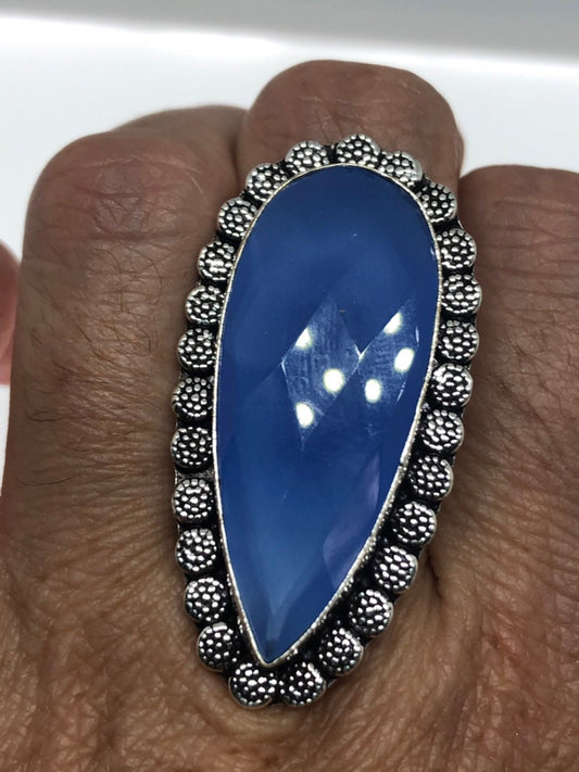 Vintage Genuine Blue Chalcedony Cocktail Statement Ring