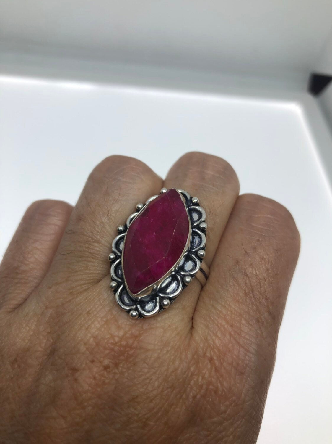 Vintage Handmade Raw Pink Ruby Silver Gothic Ring