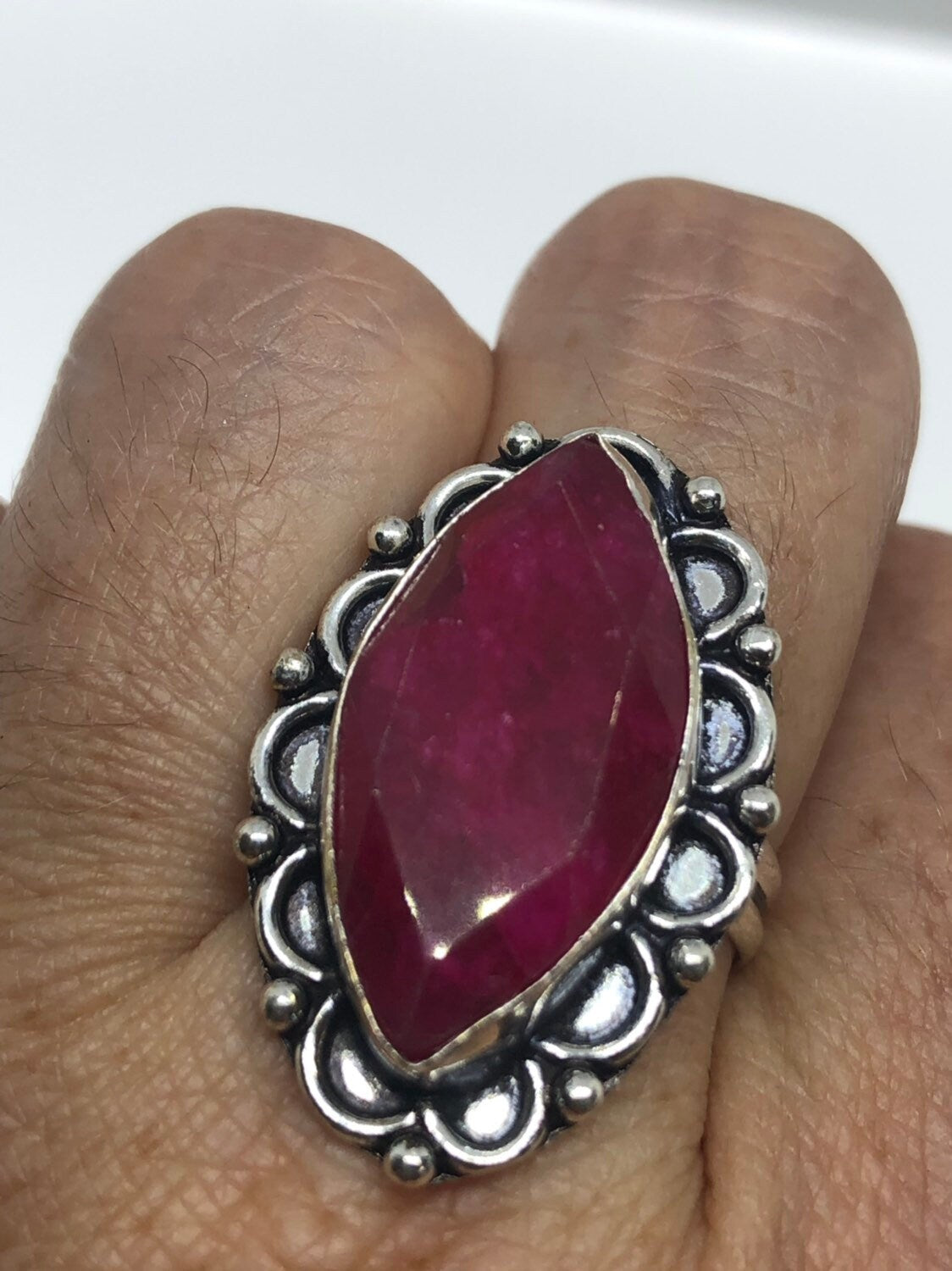 Vintage Handmade Raw Pink Ruby Silver Gothic Ring