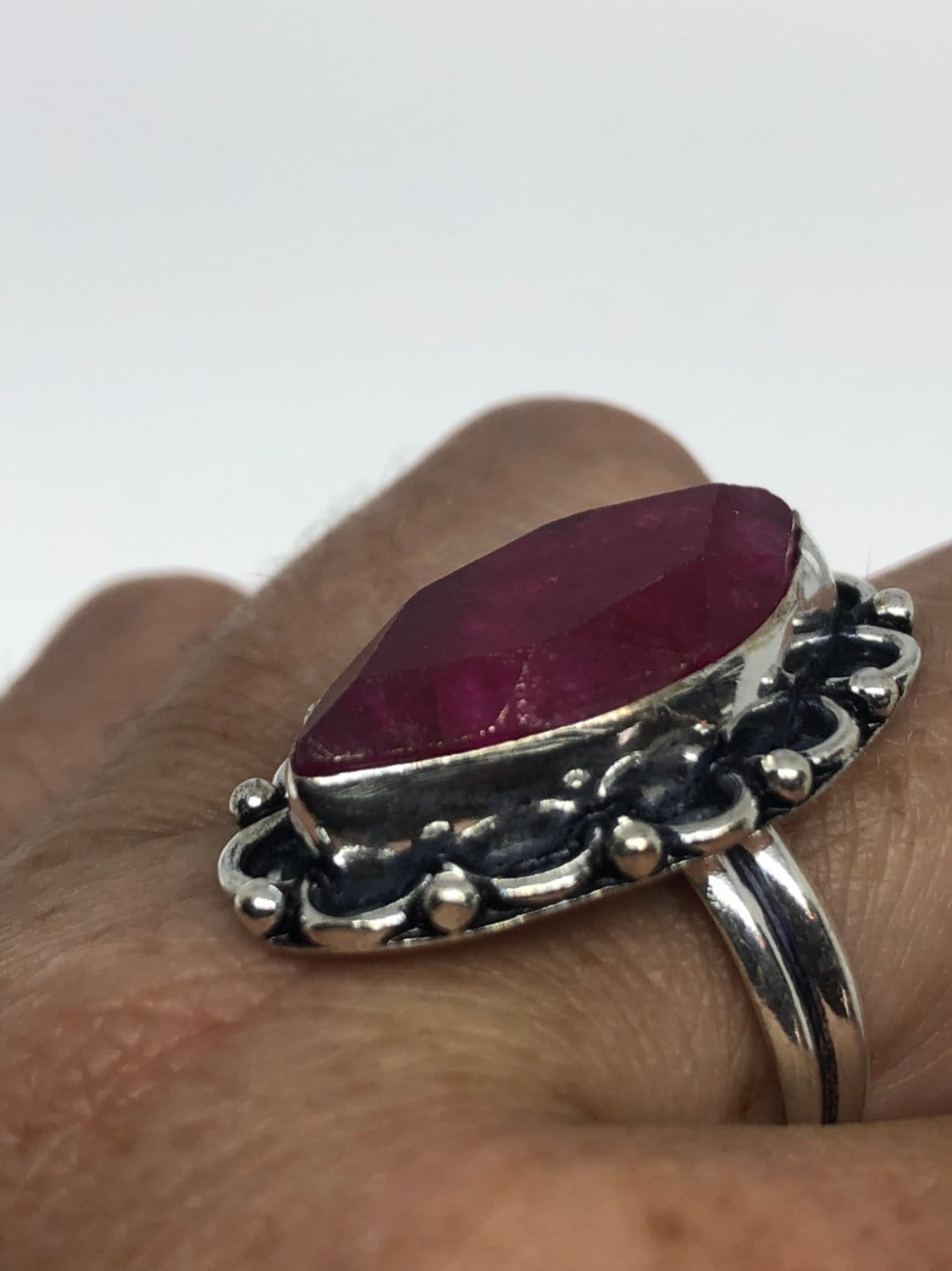 Vintage Handmade Raw Pink Ruby Silver Gothic Ring