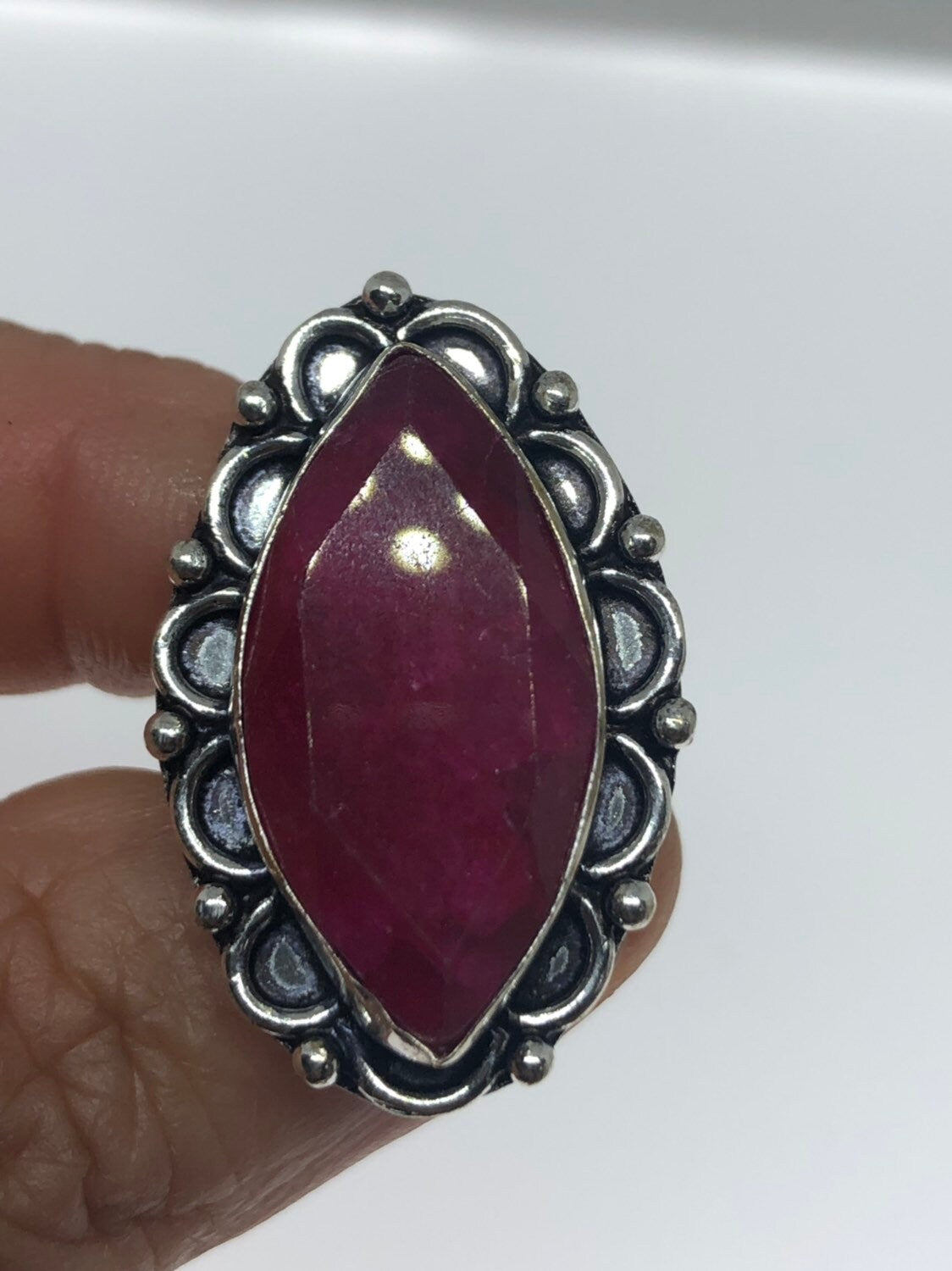 Vintage Handmade Raw Pink Ruby Silver Gothic Ring