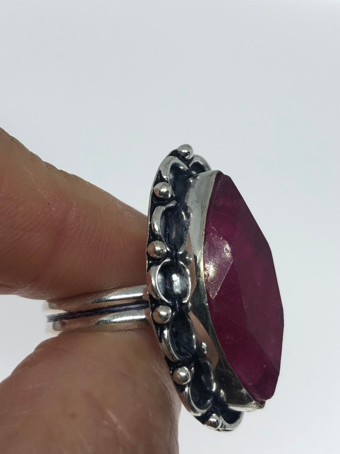 Vintage Handmade Raw Pink Ruby Silver Gothic Ring