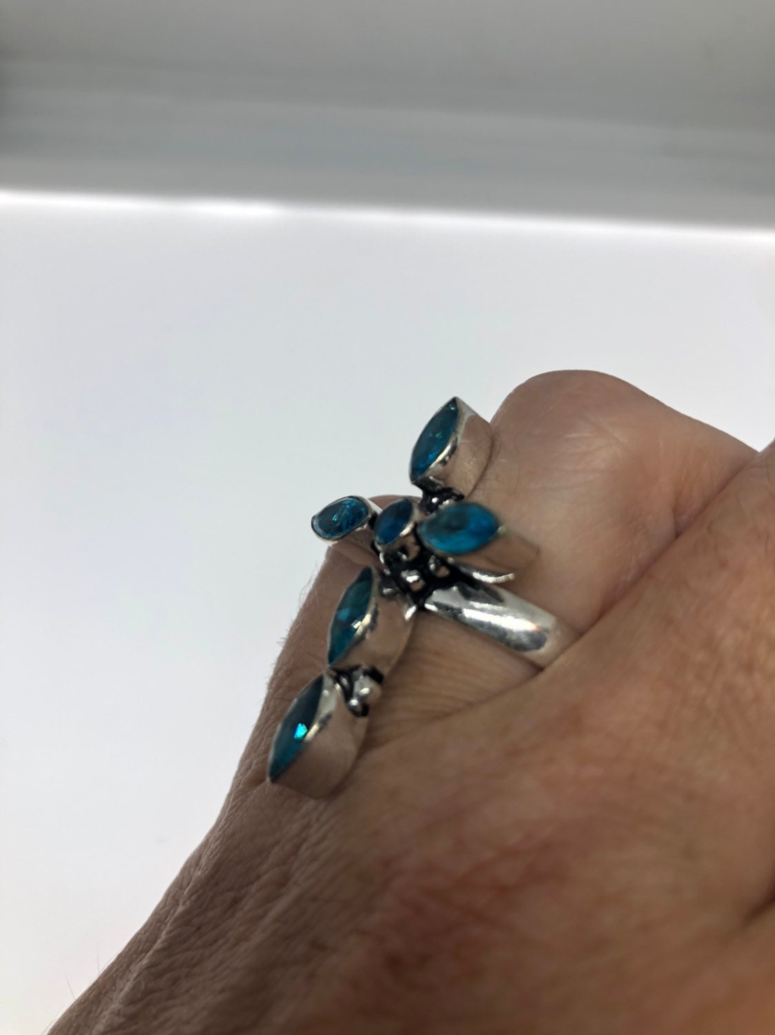 Vintage Genuine Blue Topaz Cross Silver Ring