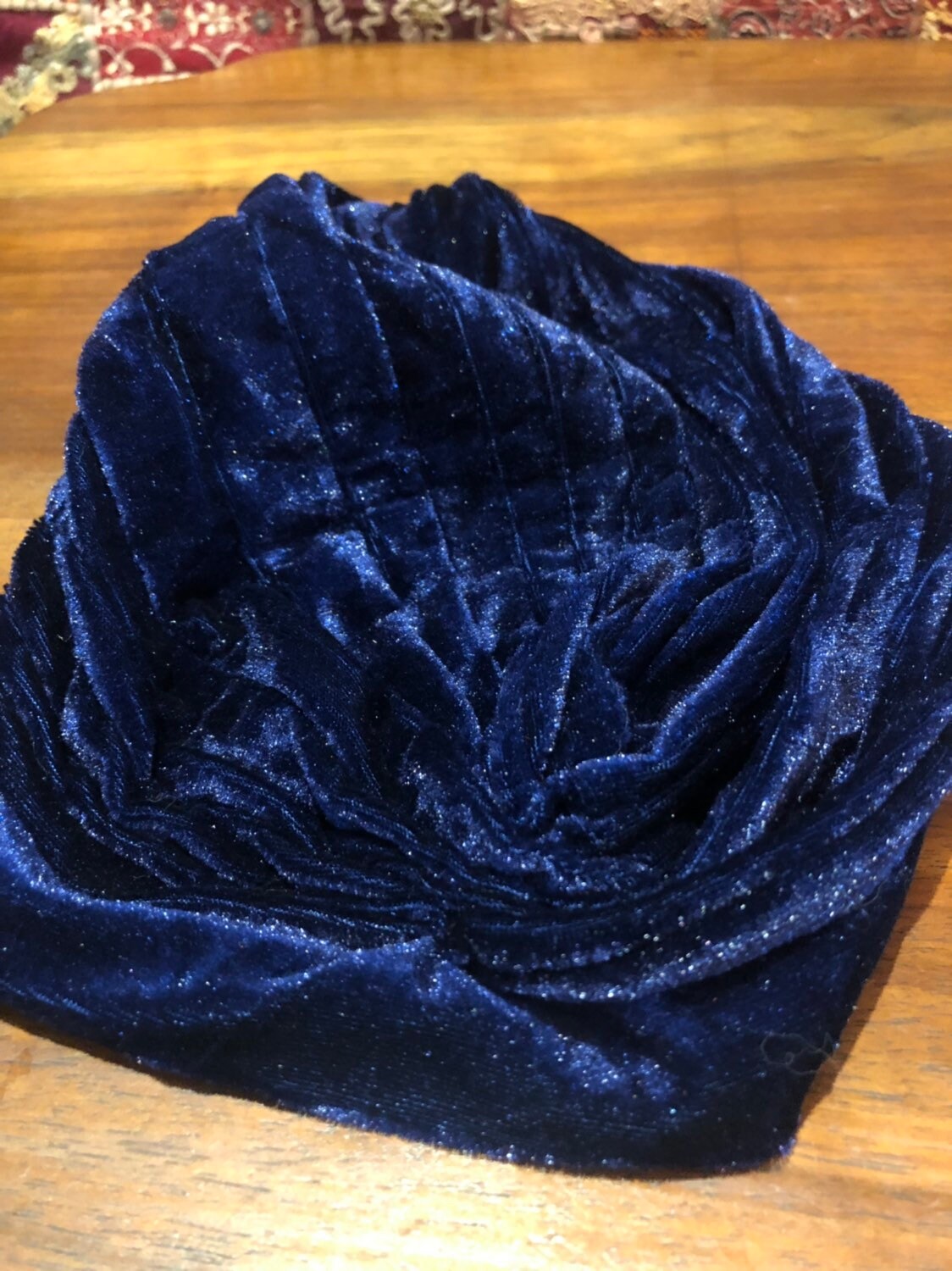 Vintage Blue Stretch Velvet Deco Turban Hat