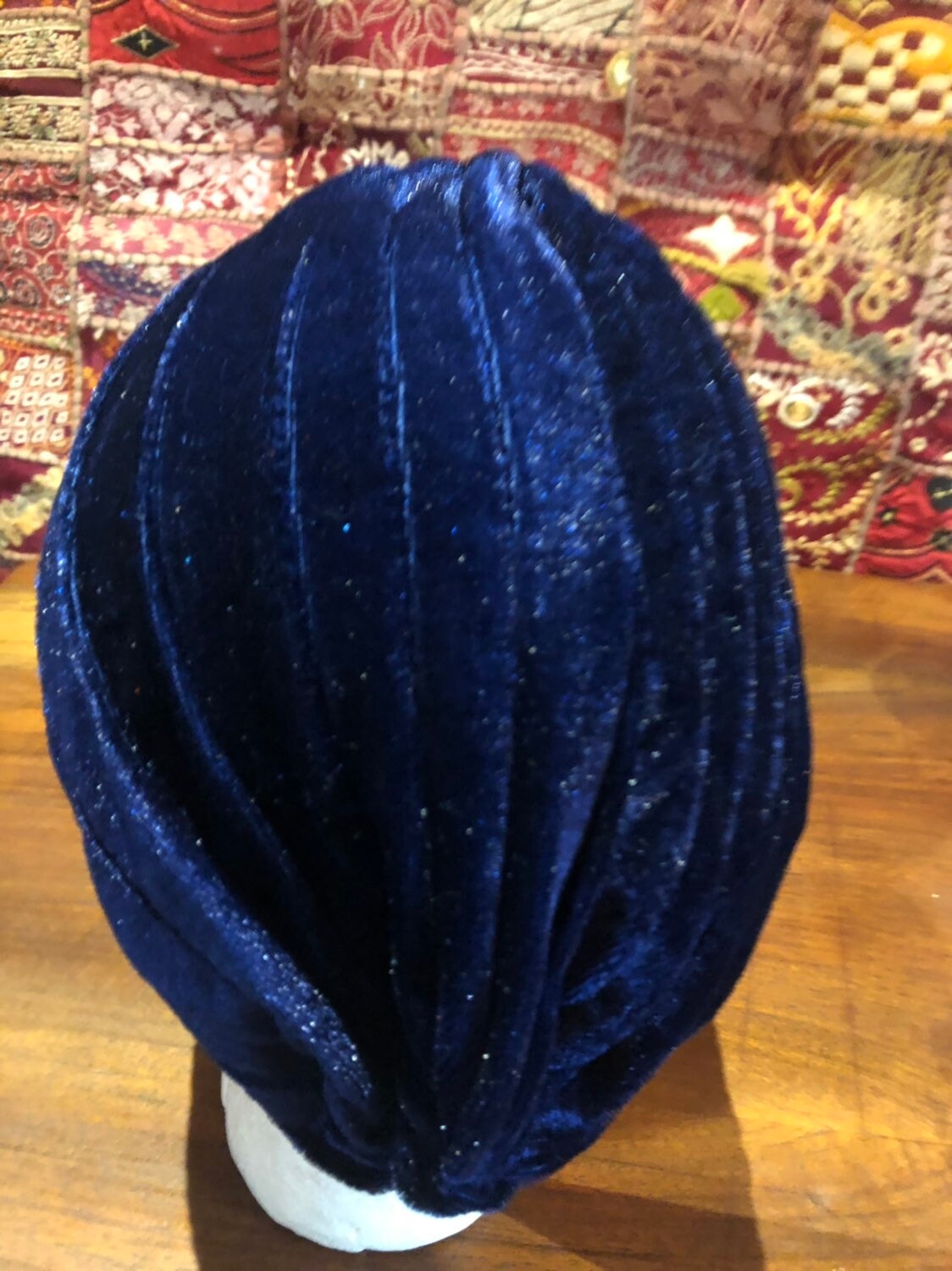 Vintage Blue Stretch Velvet Deco Turban Hat