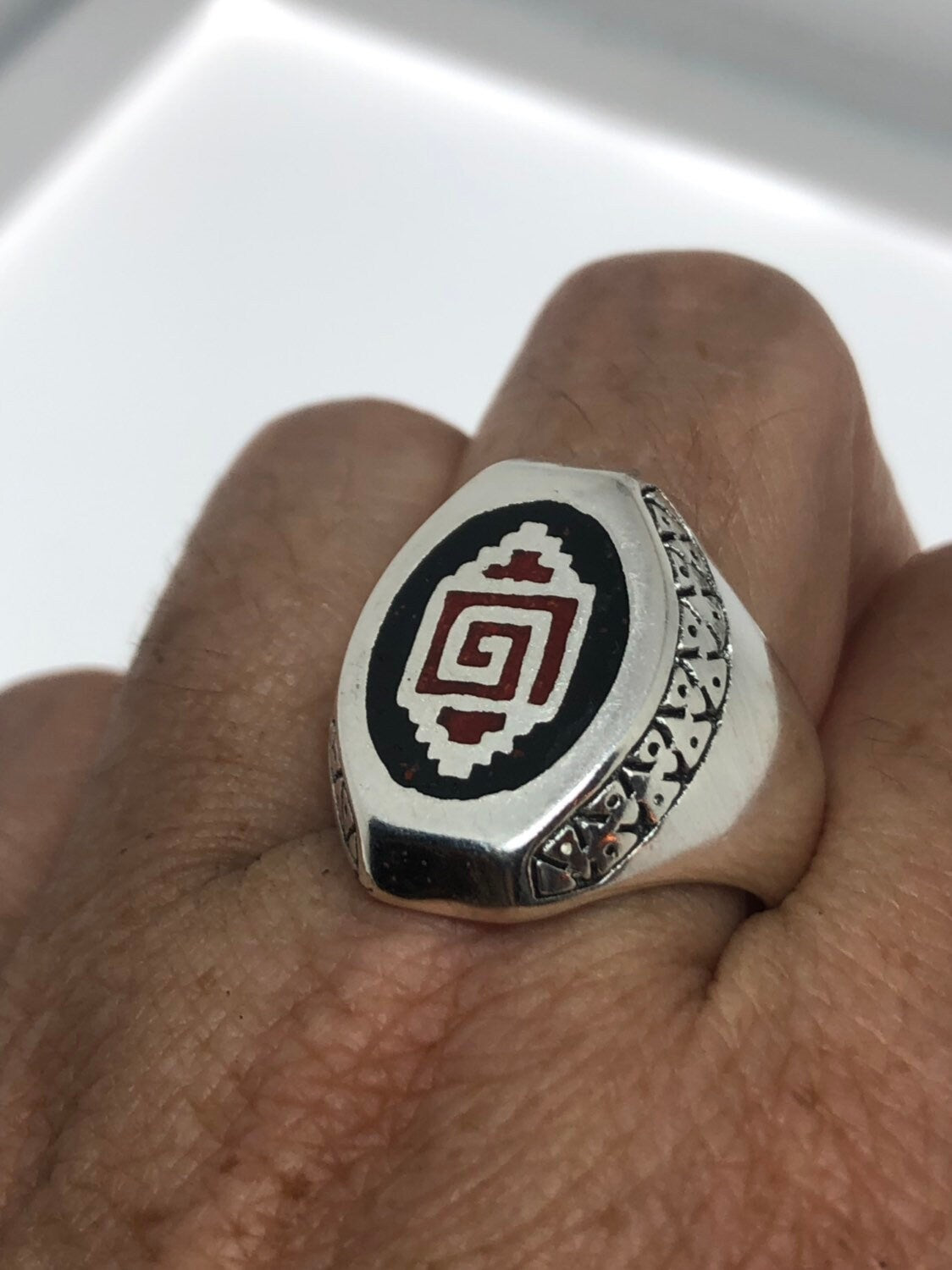 Vintage Native American Southwestern Stone Inlay Men Ring