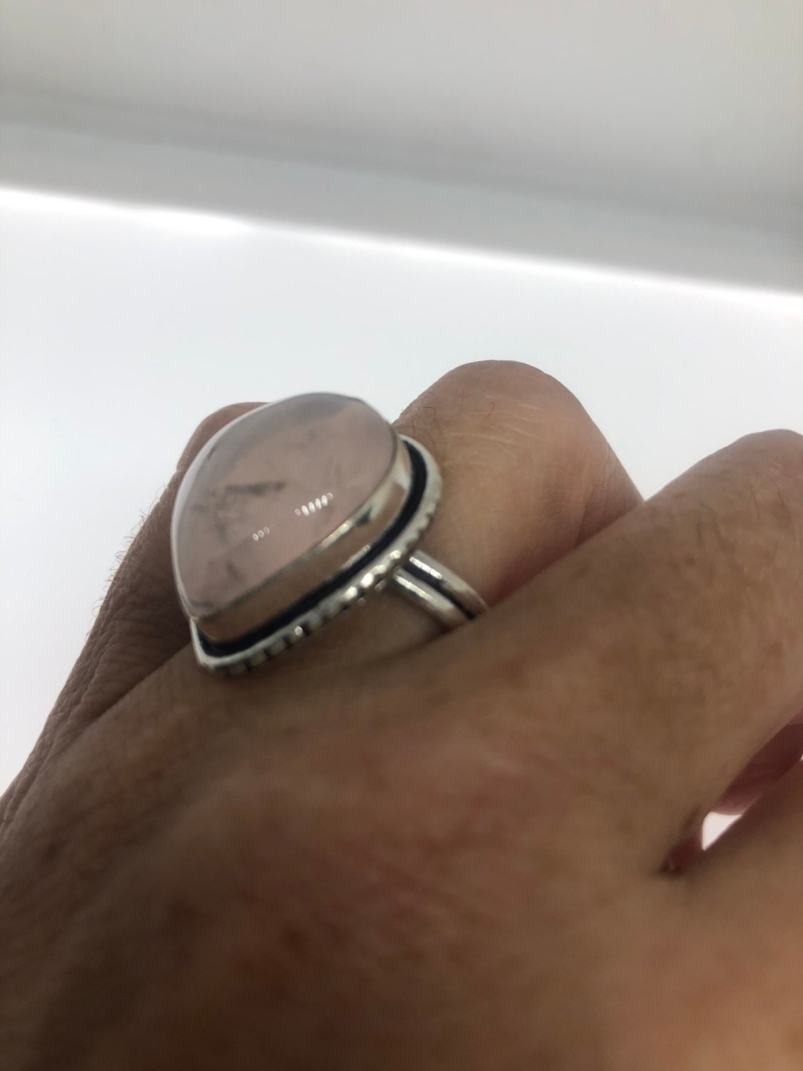 Vintage Pink Rose Quartz Silver Ring