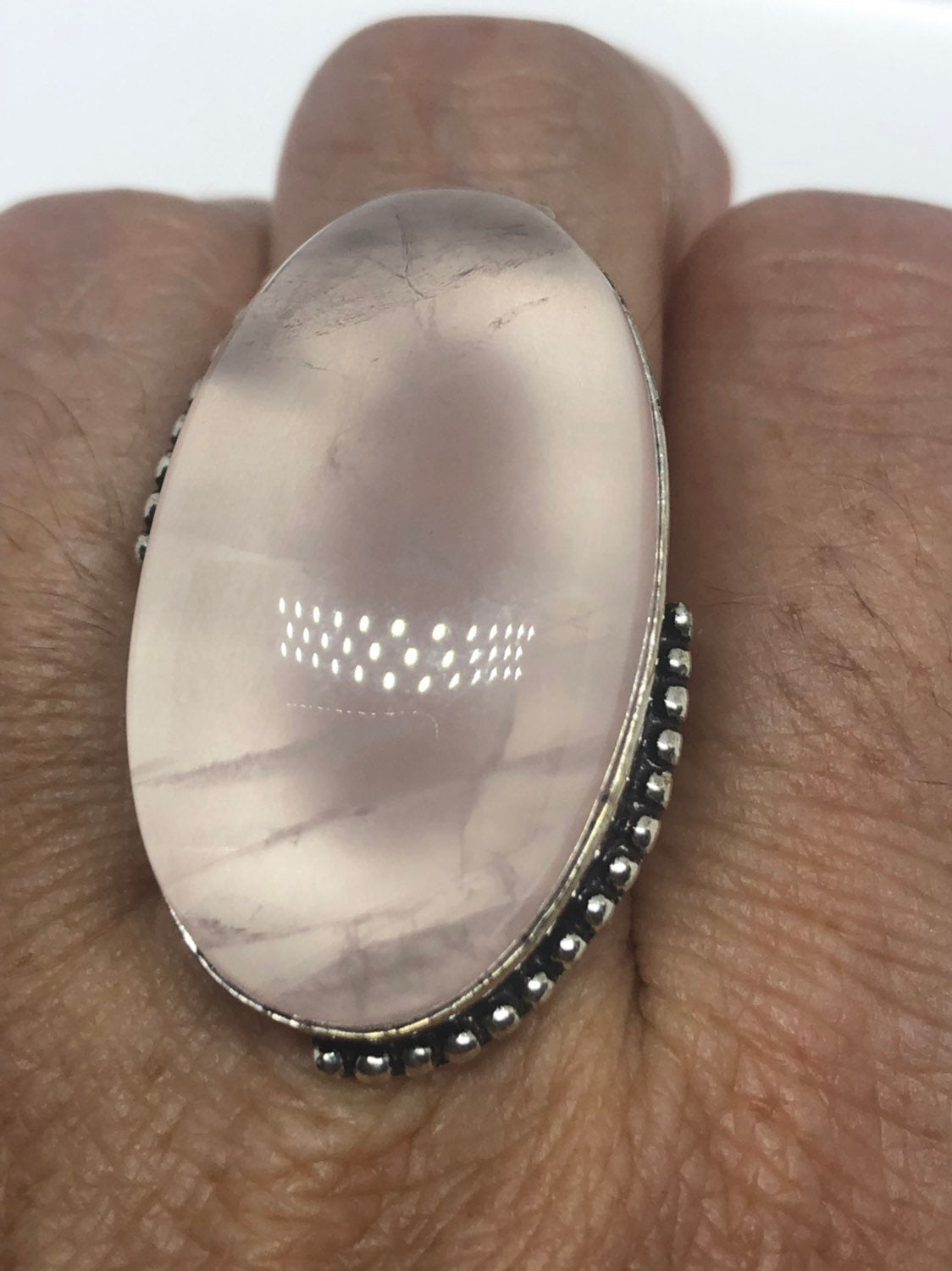 Vintage Rose Quartz Silver Cocktail Ring