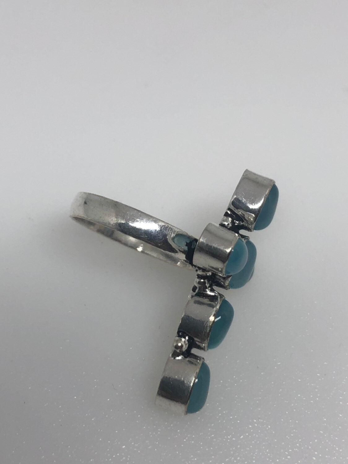 Vintage Genuine Blue chalcedony Cross Silver Ring