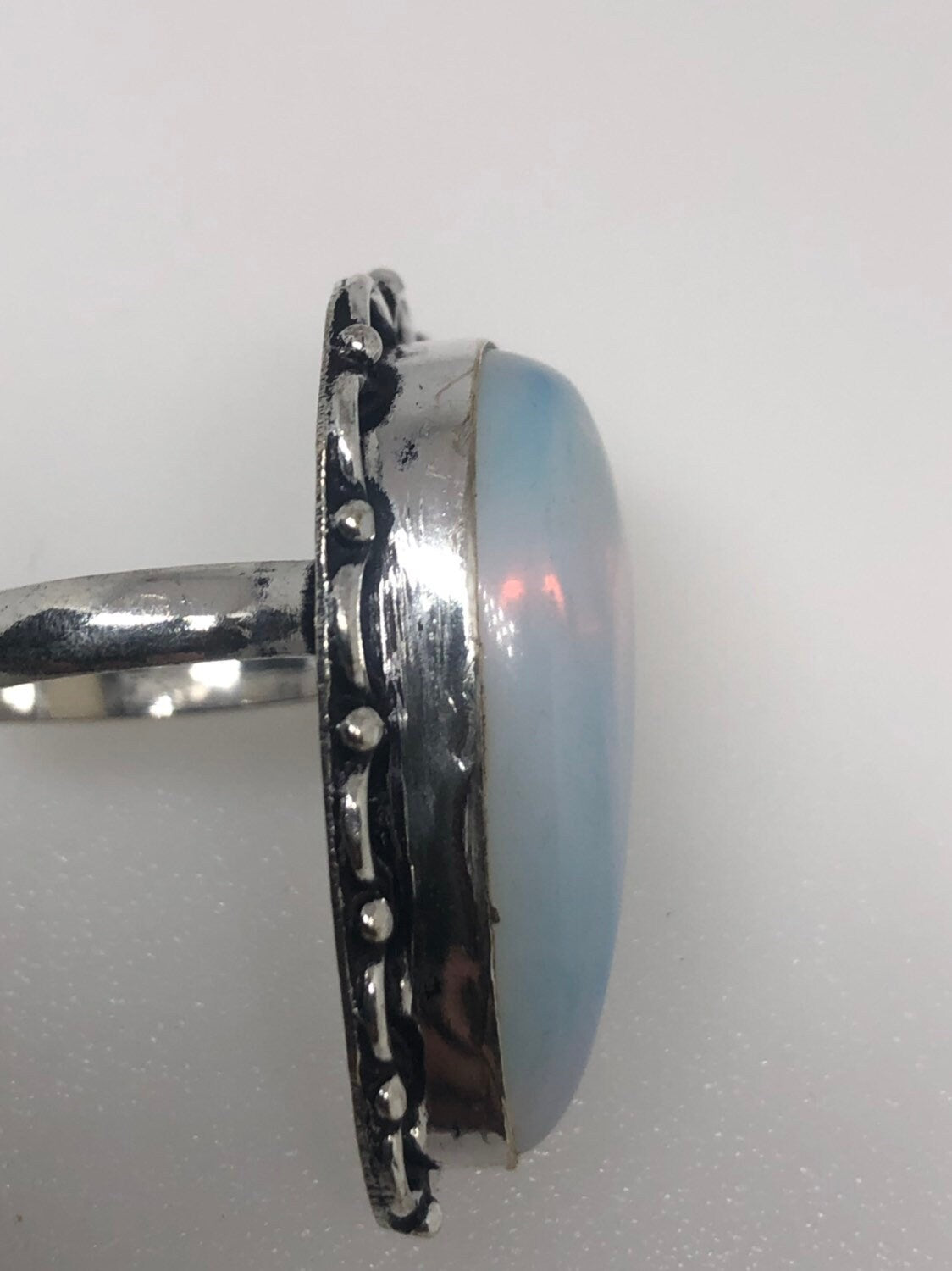 Vintage Blue White Opal Art Glass Ring Statement