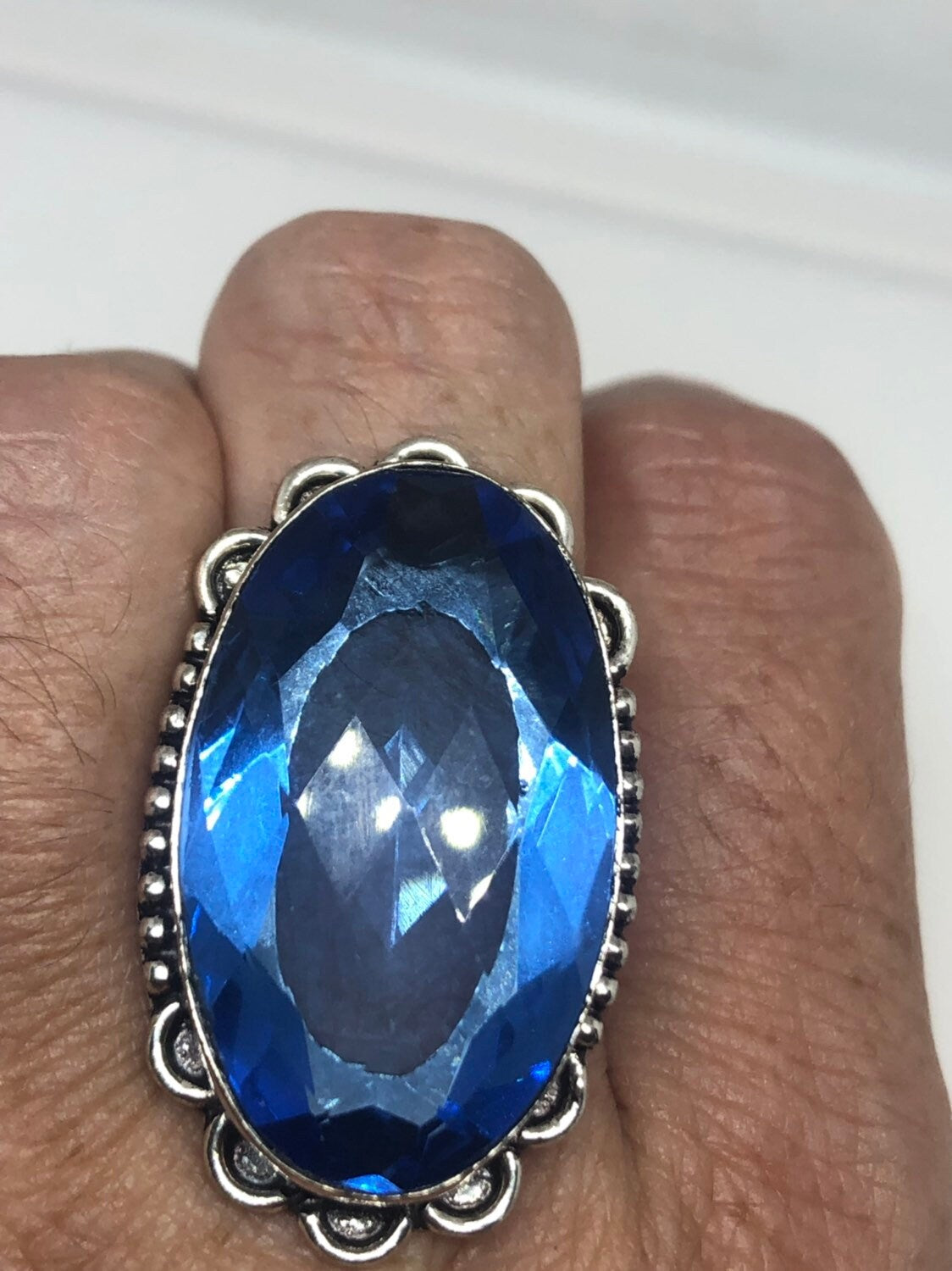 Vintage Blue Vintage Art Glass Ring About 1 Inch Long Knuckle Ring