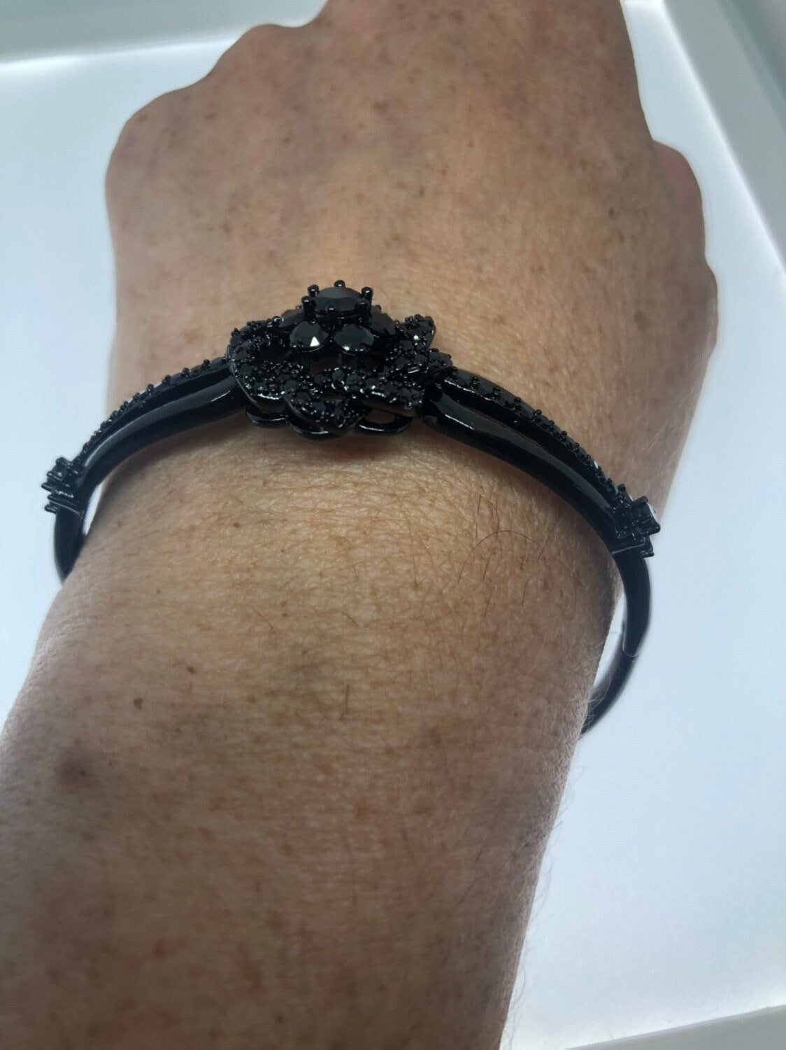 Vintage Black jet Austrian Crystal bangle Bracelet