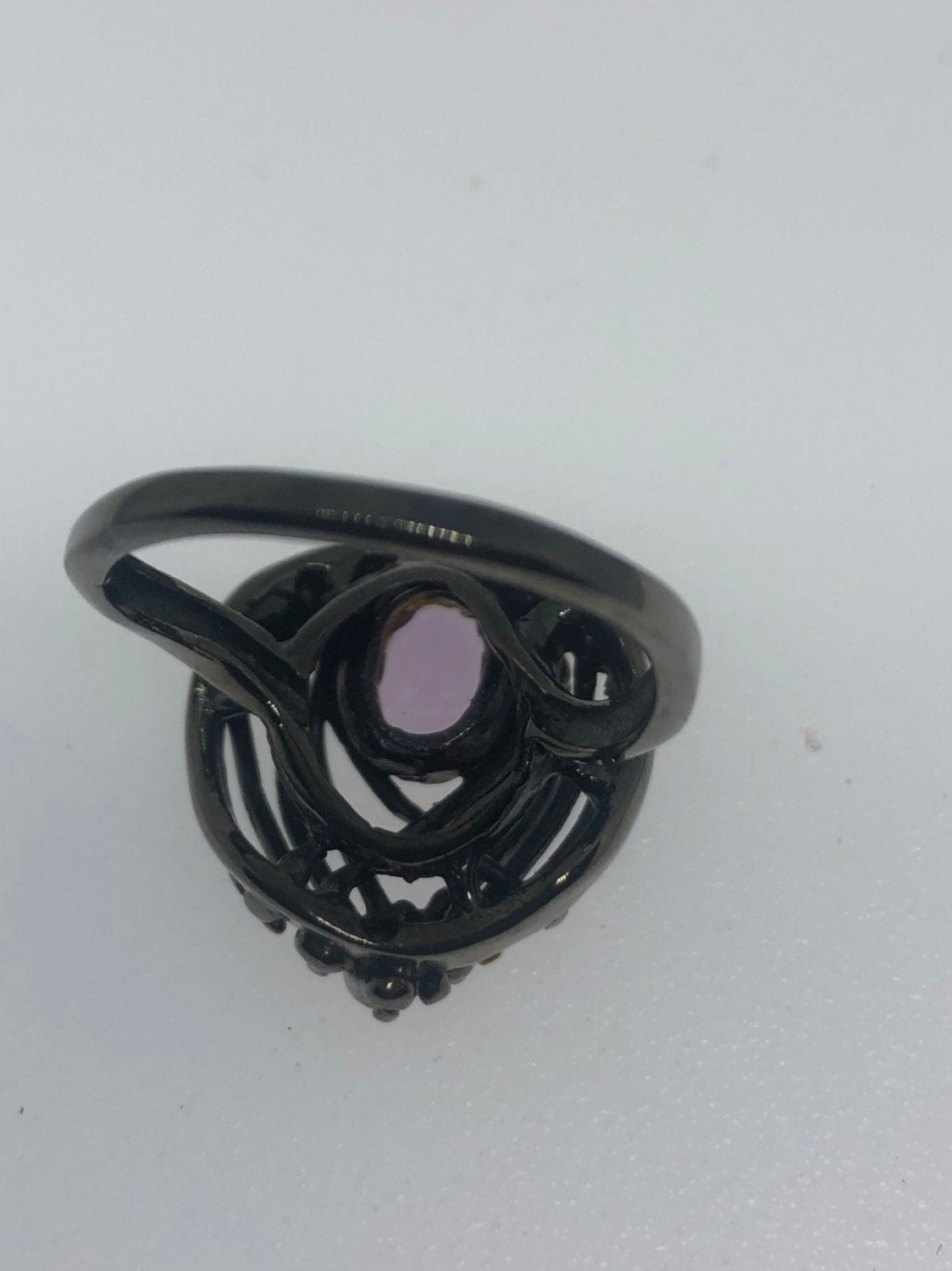 Vintage Handmade Genuine Purple Amethyst Filigree Setting 925 Sterling Silver Gothic Ring