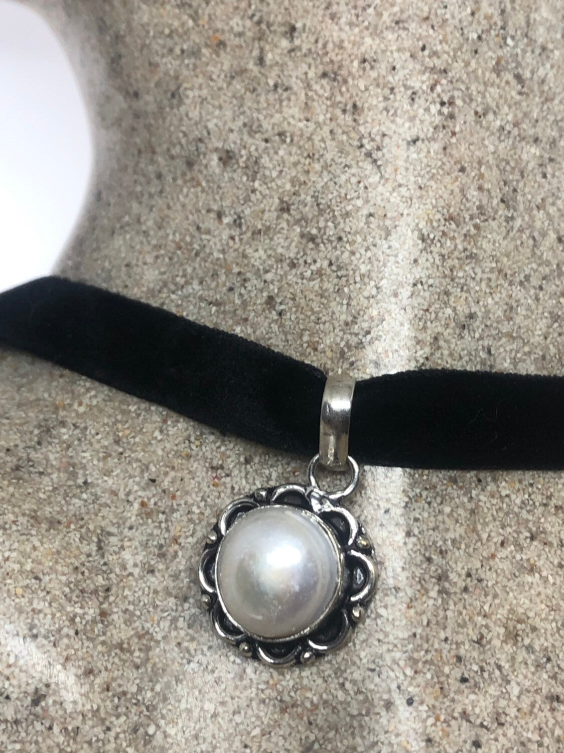 Vintage White Biwa Pearl Silver Choker Necklace