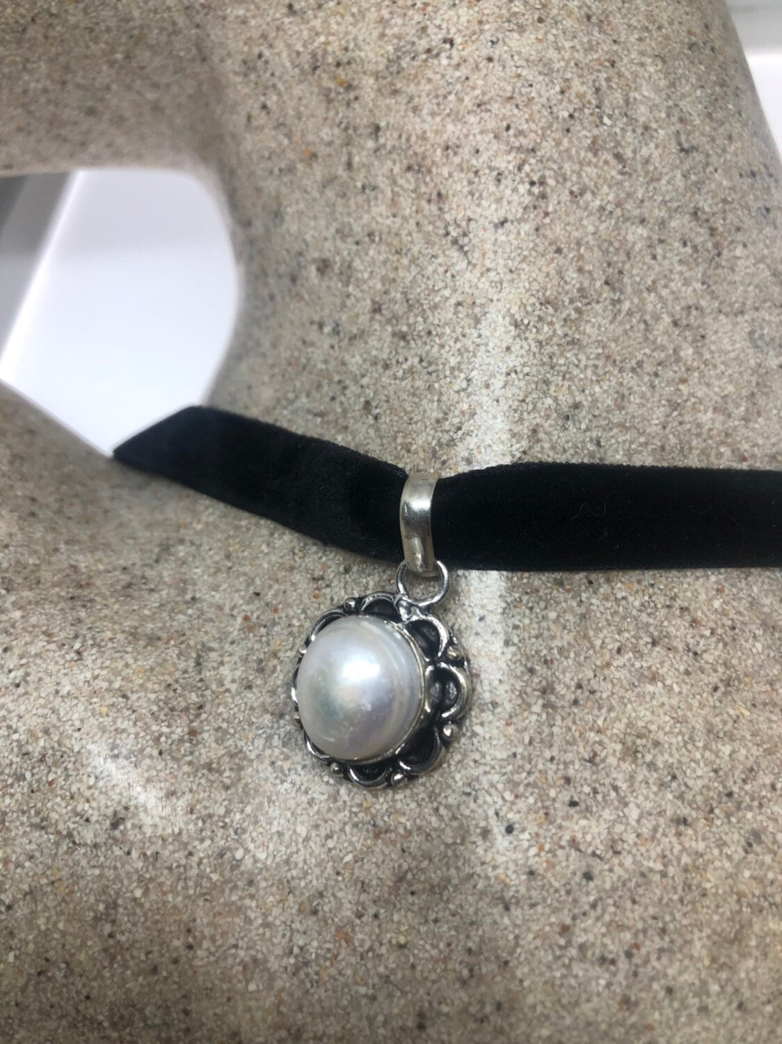 Vintage White Biwa Pearl Silver Choker Necklace