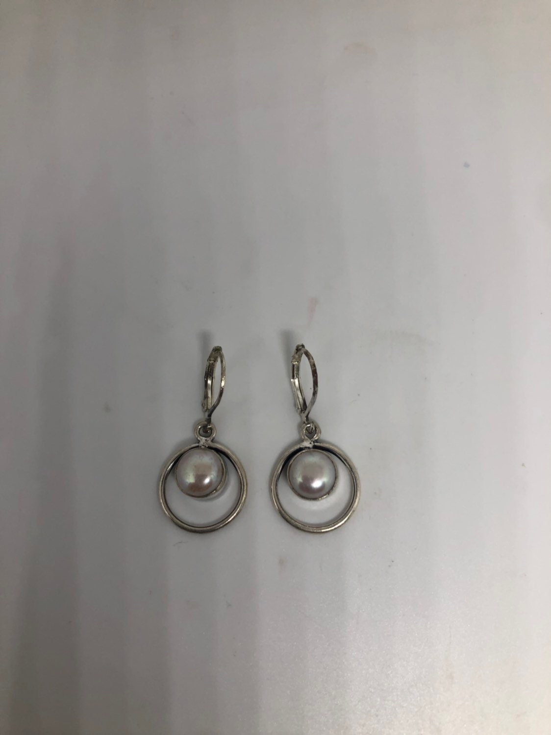 Vintage Genuine Pearl Sterling Silver Dangle Earrings