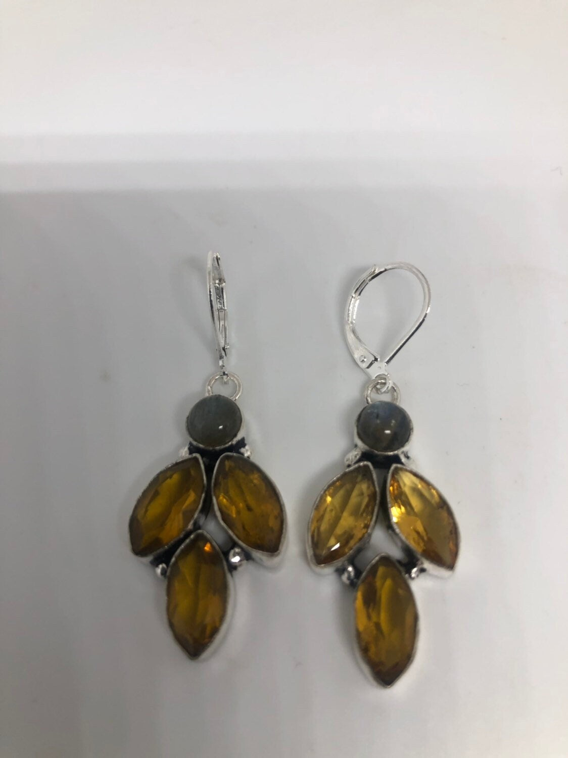 Antique Vintage Golden Volcanic Glass Silver Dangle Earrings