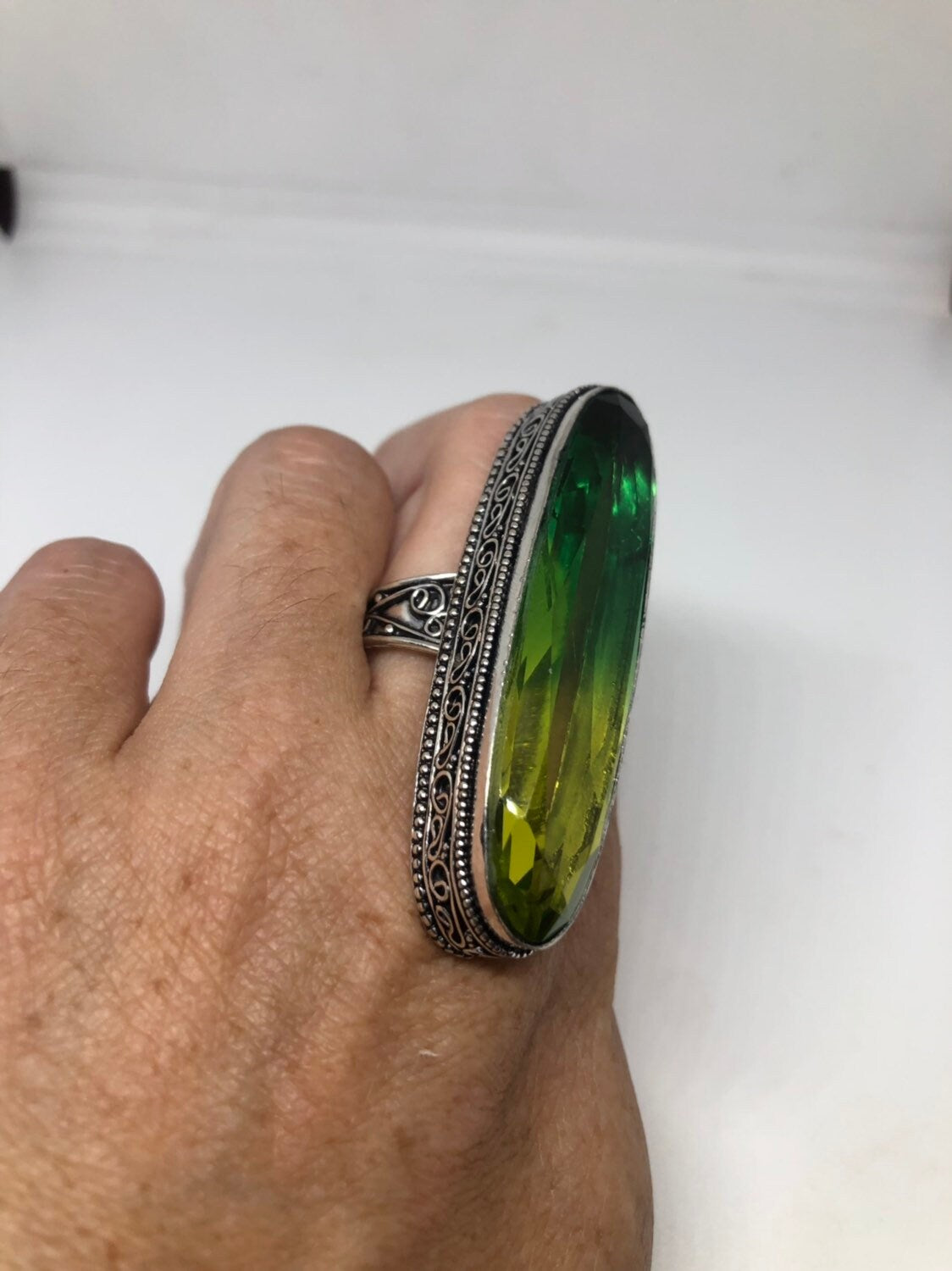 Vintage Green Vintage Art Glass Ring About 2 Inch Knuckle Ring